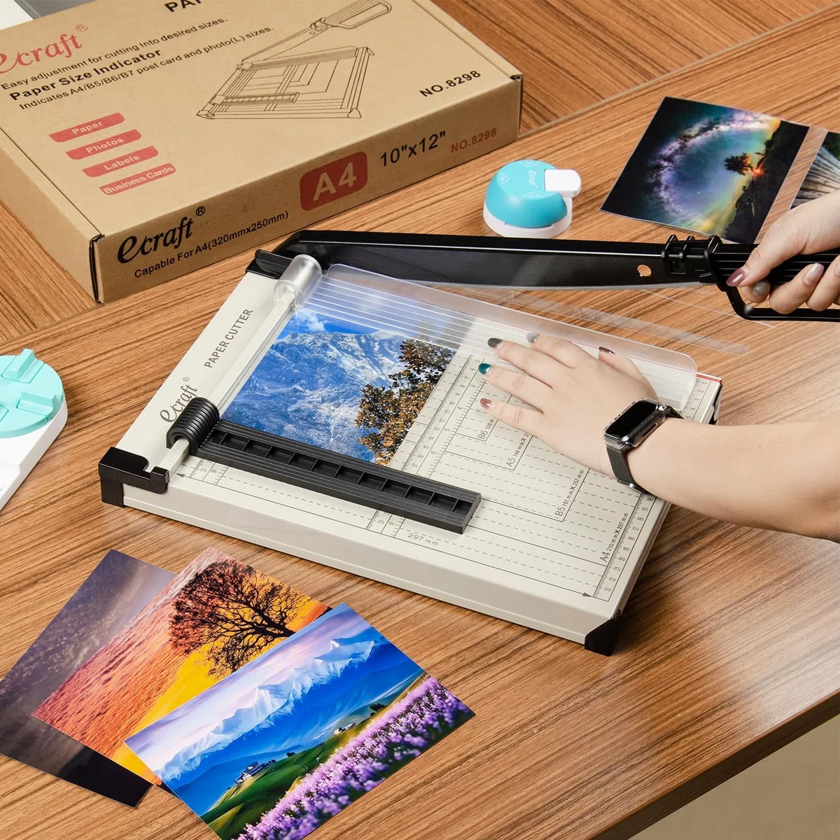 Cortador y recortador de papel con protector de seguridad, capacidad de 15 hojas, base de metal resistente, perfecto para cartulina, cartón, vinilo, manualidades y fotos, guía magnética incluida