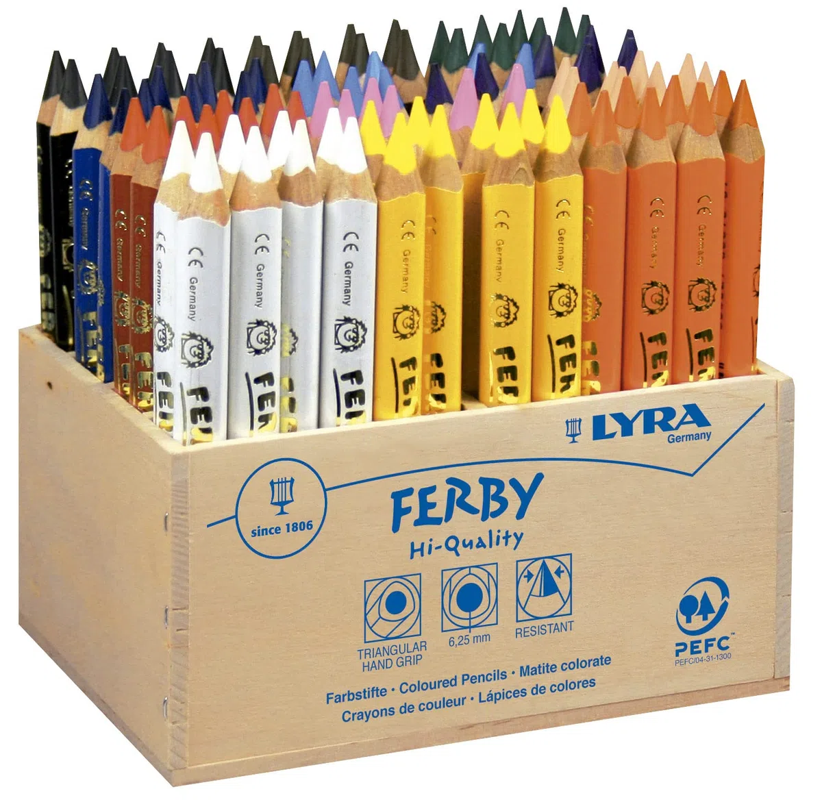 LYRA Ferby Lápices barnizados, Schoolpack, 96 unidades | Triangulares, barnizados, mina de 6,3 mm, 12 cm, expositor de 8 x 12 unidades