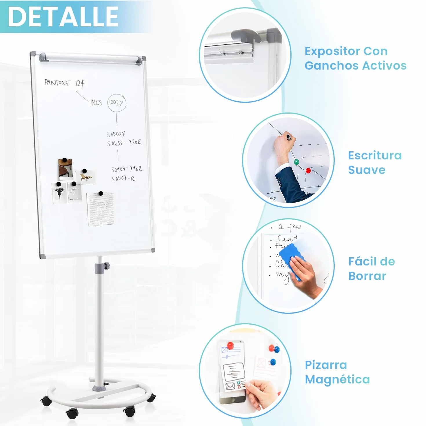 S SWANCROWN Pizarra Blanca Magnética Móvil 100x70cm, Pizarra Magnetica con Ruedas,Altura Ajustable, Pizarra Blanca con Soporte para Oficinas,Enseñanza