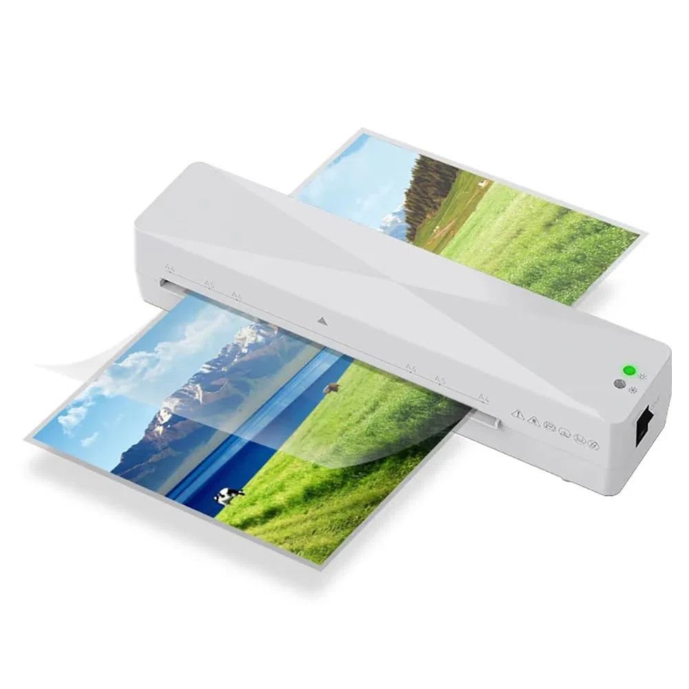 Plastificadora de documentos Máquina Laminadora A4/A5/A6, ABS, protección trasera, temperatura constante inteligente, rollo de película para laminado, para oficina, escuela y uso comercial.