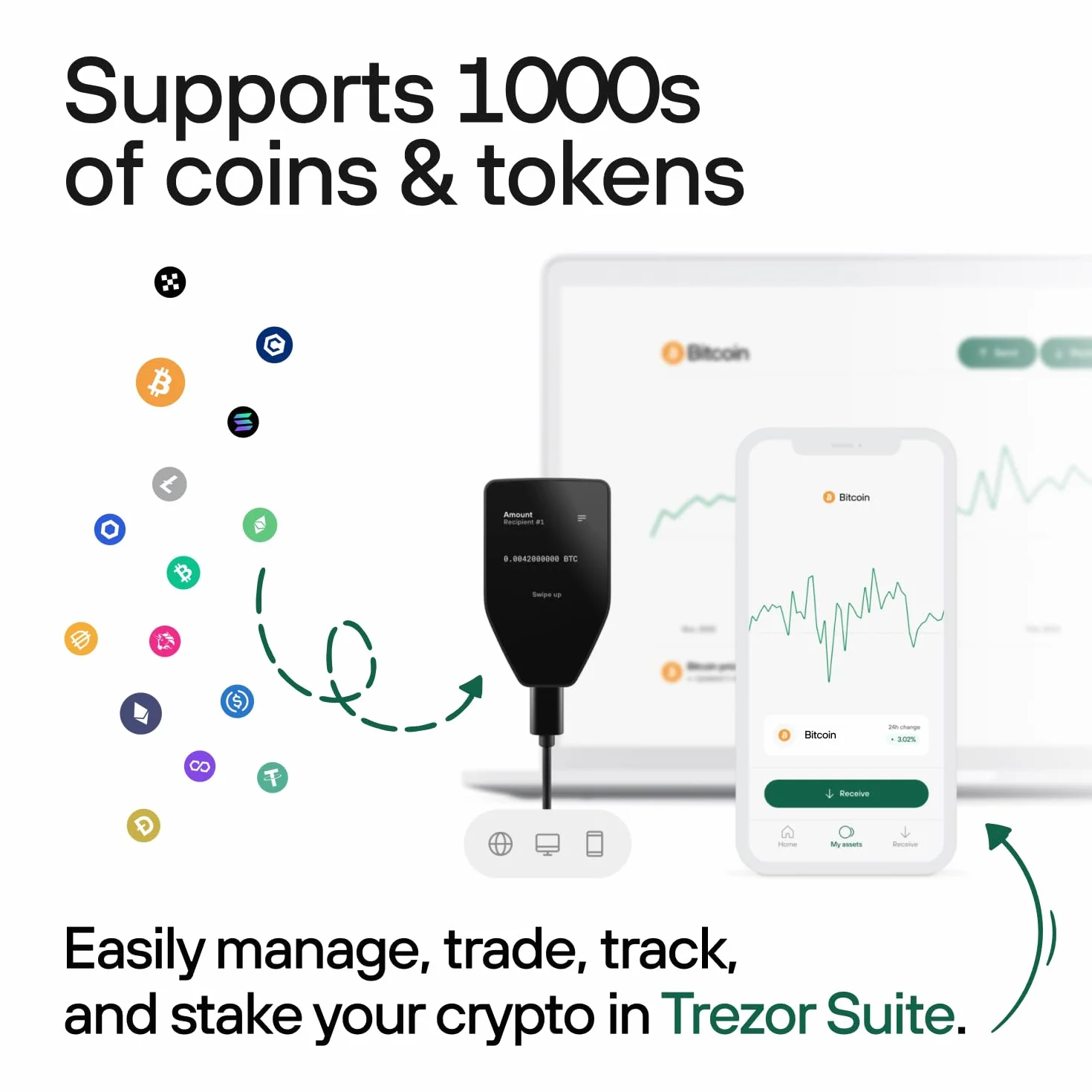 Trezor Safe 5 Monedero Físico de Criptomonedas con Elemento Seguro, Frase de Contraseña, Táctil LCD en Color, Haptic Feedback, Seguridad de Bitcoin, Admite Miles de Monedas y Fichas (Black Graphite)