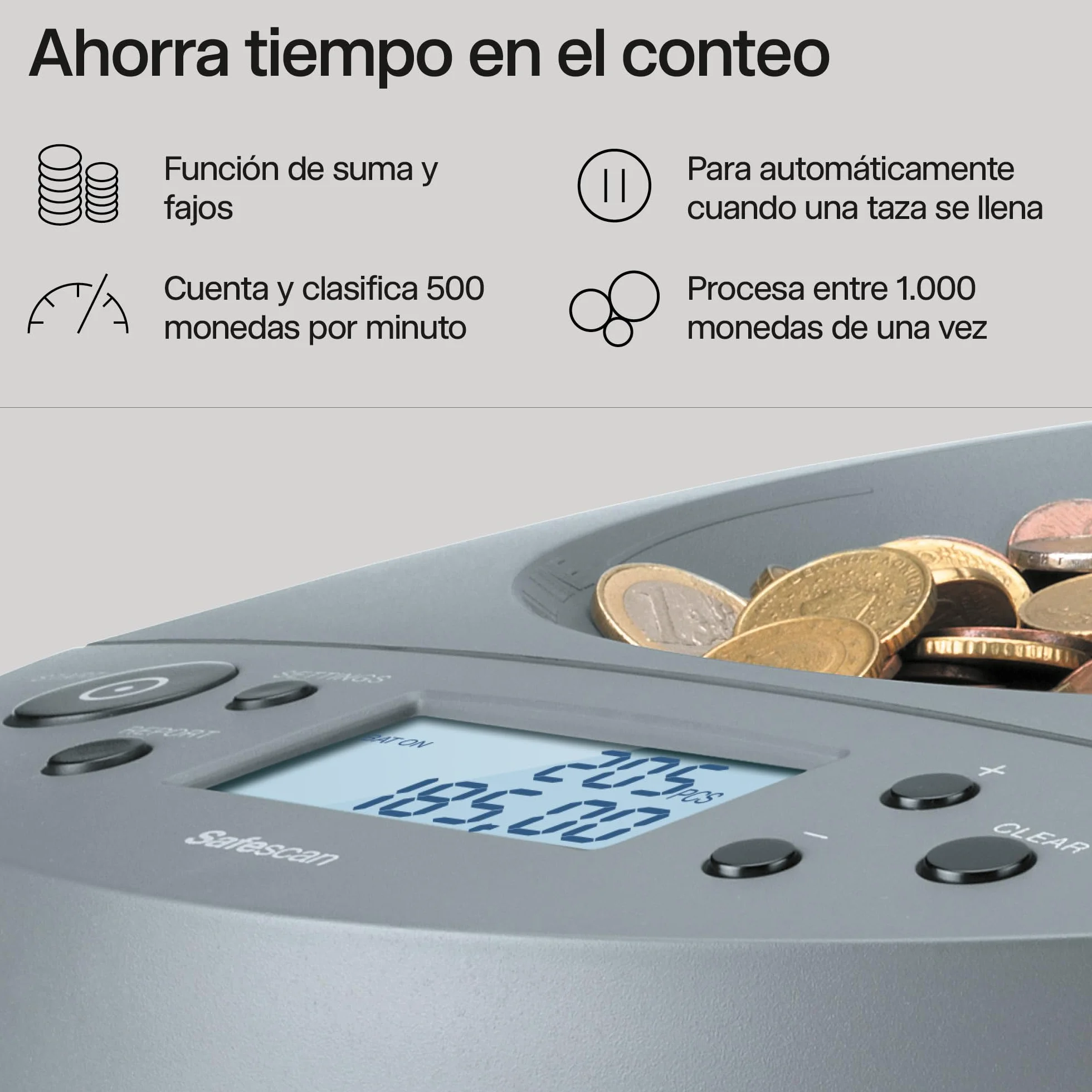 Safescan Contadora de monedas 1450, Clasificadora de monedas euro gran volumen