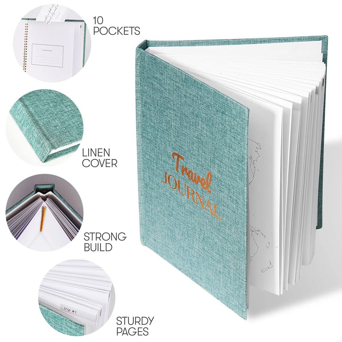 Diario de viaje y cuaderno de viajeros para grabar viajes y recuerdos. Diario de viaje para mujeres y hombres. Regalos de viaje para almas aventureras con bolsillos de recuerdo