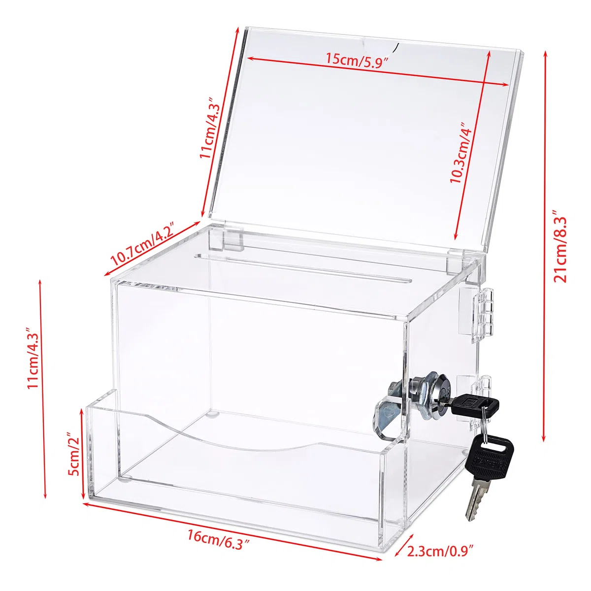 Caja de Sugerencias-Transparente de Acrílico de 6 caras Caja de Donación Urnas Votaciones de Plástico de 4x6 Pulgadas con Cerradura y Llave para Tarjetas de Presentación Boletos de Rifa