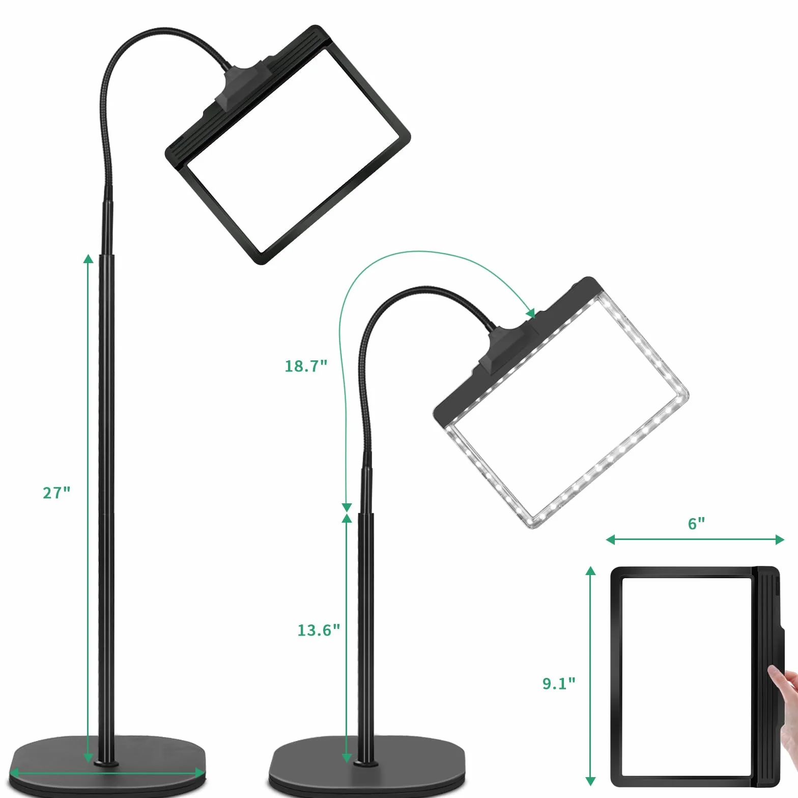 NZQXJXZ 5X Lupa con Luz y Soporte, 3 en 1 Recargable Lampara Lupa con 43 Leds de Brillo Ajustable, Lupa de Cuello de Cisne Flexible para Hobby, Manualidades, Lectura, Bricolaje y Trabajos de Cerca