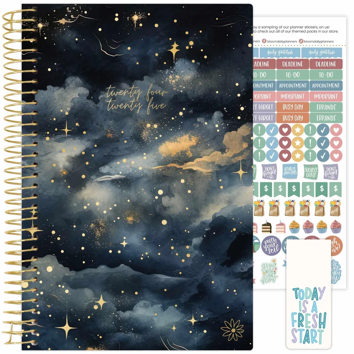 bloom daily planners Agenda del año académico 2024-2025 (julio de 2024 a julio de 2025) – 5.5 x 8.25 pulgadas – Agenda semanal/mensual con calcomanías y marcapáginas – Cielo de medianoche