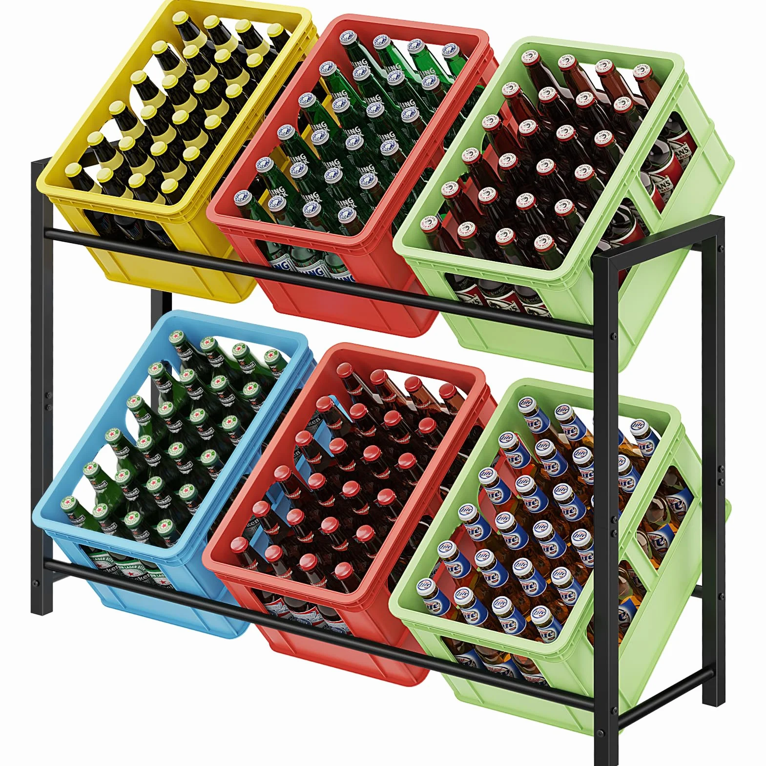 WELDUN Estantería para 6 cajas de bebidas, con 2 niveles para cerveza, frutas, verduras, agua, capacidad de carga 150 kg