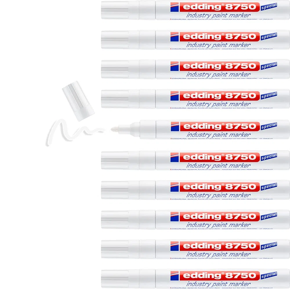 Edding 8750-10 Marcadores de Tinta Opaca Industrial - Punta Redonda 2-4 mm - Blanco