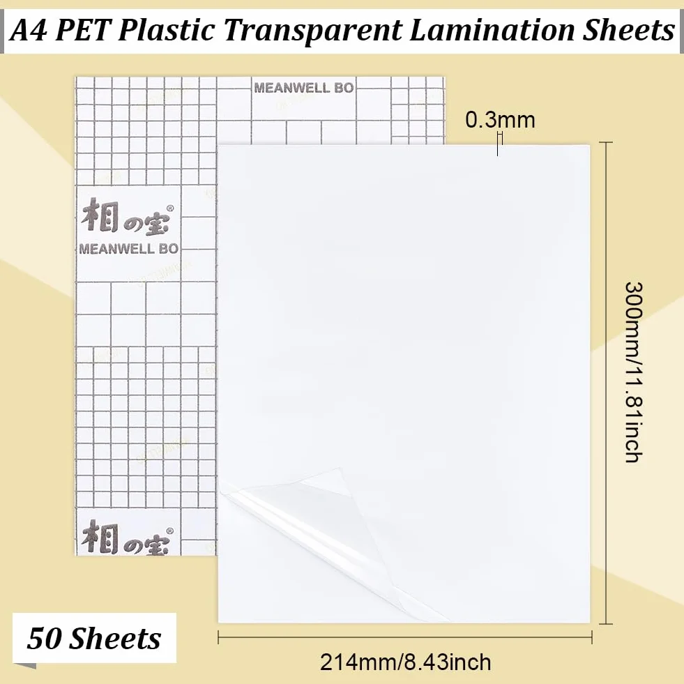 BENECREAT 50 Hojas A4 Hojas Laminadas Pet, Película Laminada En Frío Mate Autoadhesiva, Adhesivo Laminado Impermeable de 300x214 mm para Documentos de Carteles de Pintura, 0.3 mm de Espesor