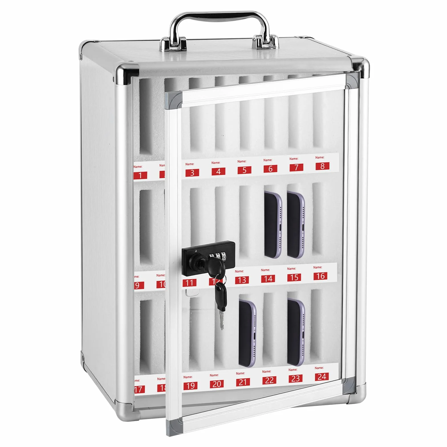 MXBAOHENG Gabinete de Almacenamiento para teléfono móvil de aleación de Aluminio con 24 Ranuras Caja de Bloqueo de teléfono montado en la Pared con asa y código para la Empresa de fábrica Escolar