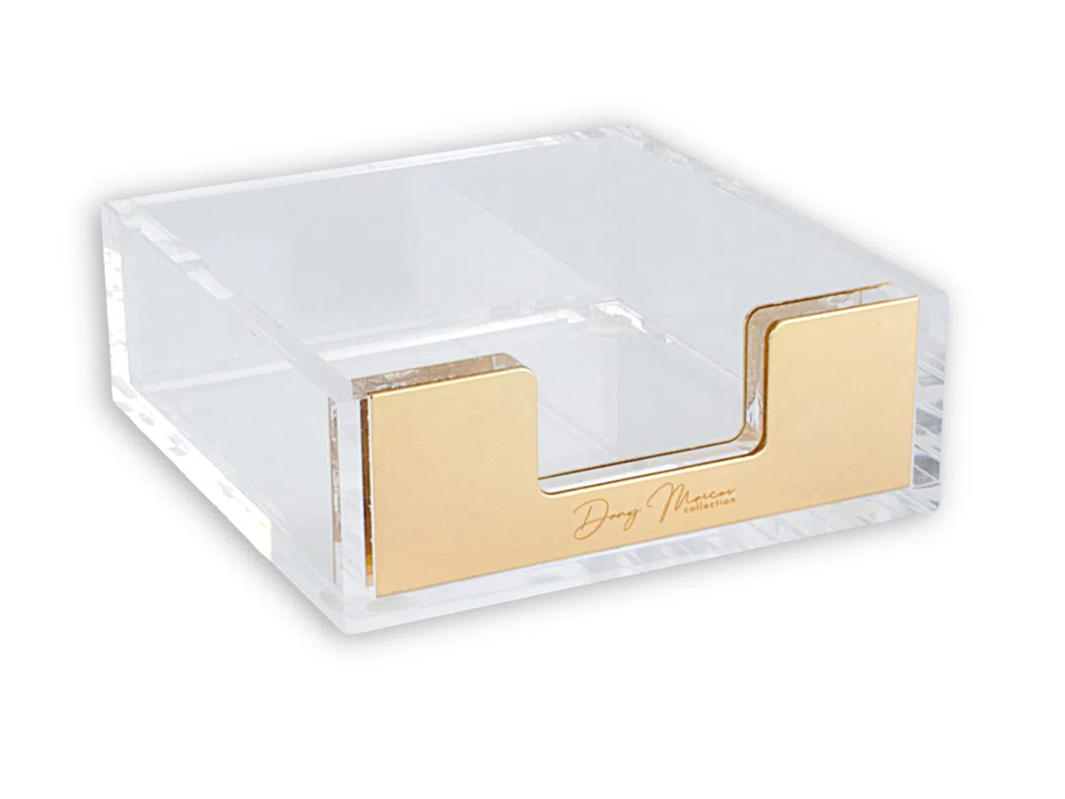 Juego de organizadores de escritorio de alta calidad, para tus clientes, caja de notas acrílica dorada con 2 blocs de citas, 8 x 8 cm, 100 hojas
