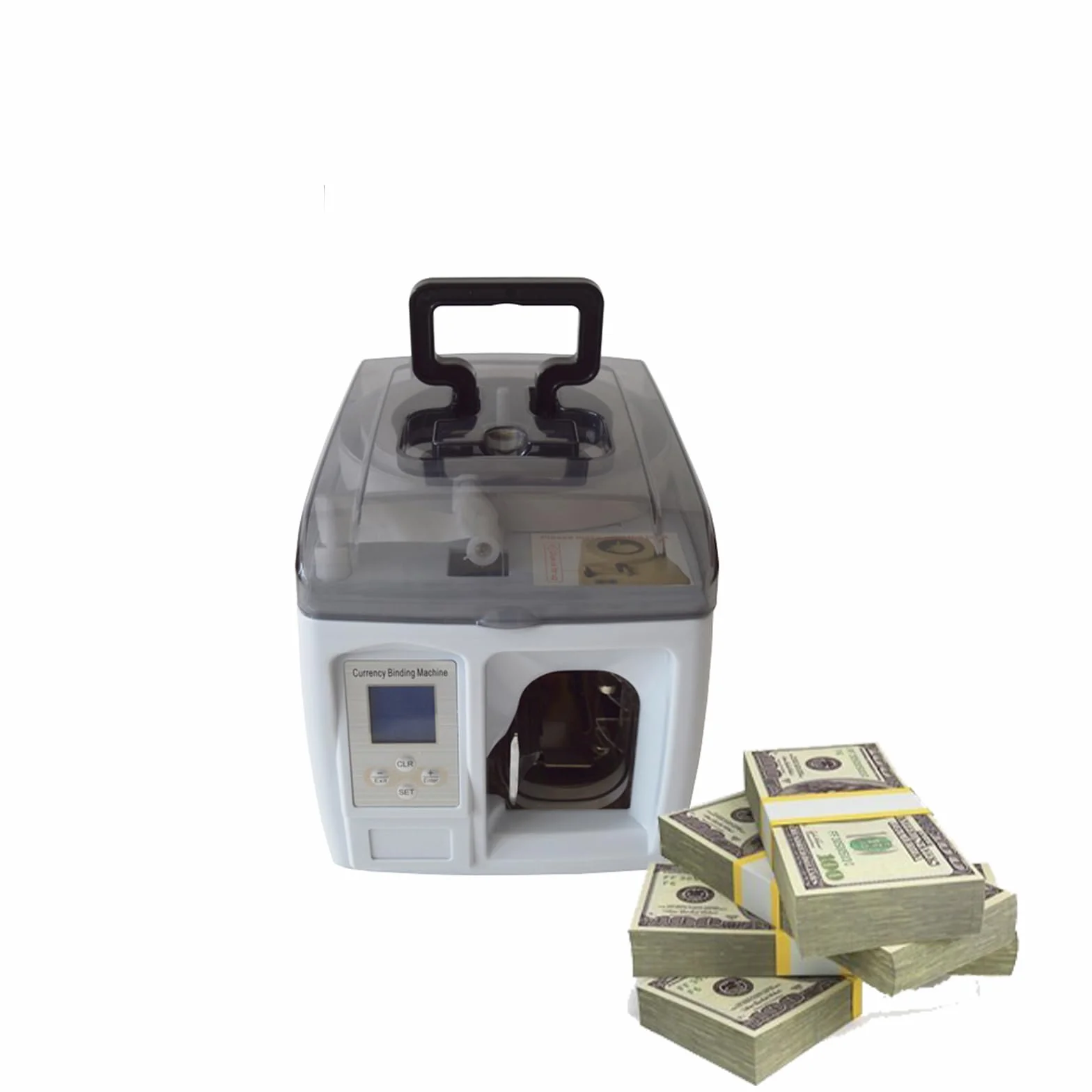 INTBUYING - Máquina de encuadernación de monedas, cinta de papel, máquina de embalaje inteligente de billetes de 110 V para empacar dinero