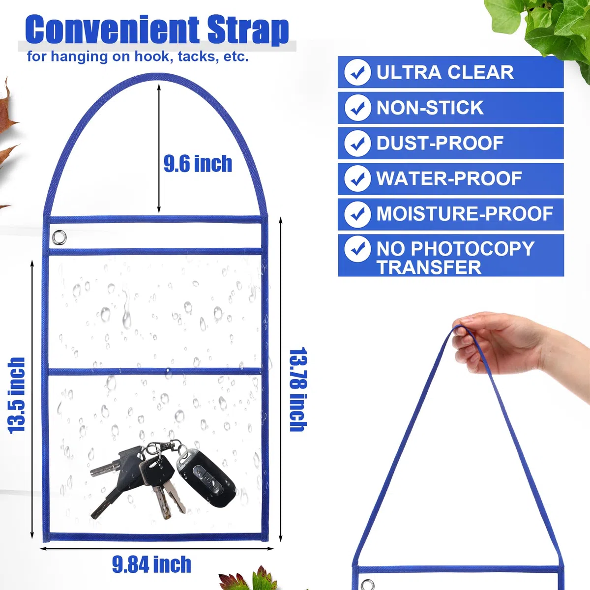 Epakh Paquete de 30 soportes para boletos de tienda de 9 x 12 pulgadas, fundas de plástico para boletos de trabajo, fundas de borrado en seco con correa para colgar, ambos lados transparentes (rojo
