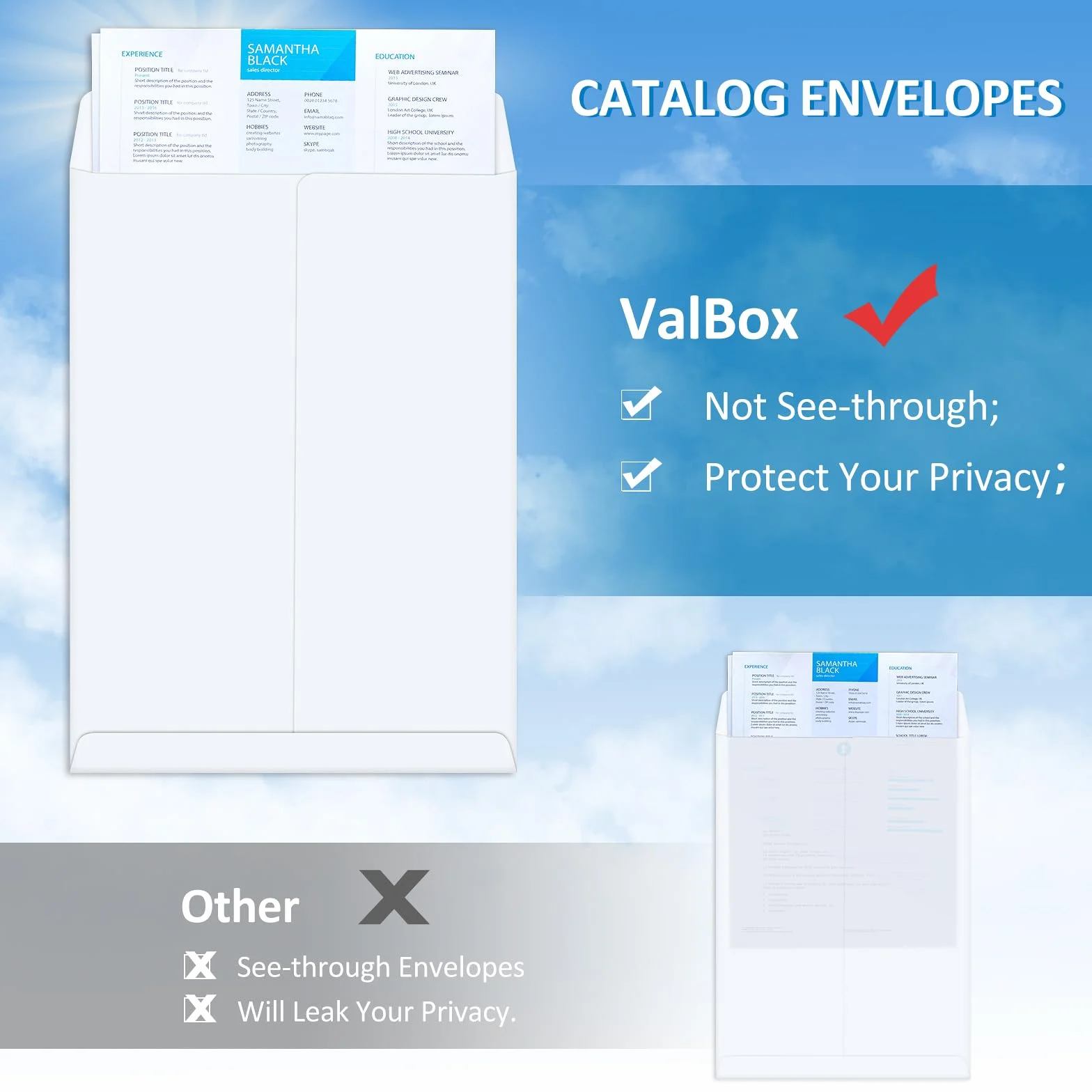 ValBox - Sobres de seguridad autoadhesivos, 15 x 23 cm, 250 unidades, sobres blancos pequeños para envío, almacenamiento y organización