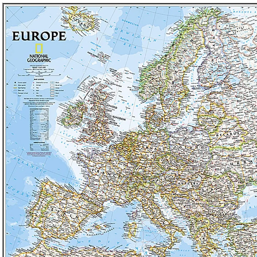 Europe Wall Map, 34" Width, 24" Length