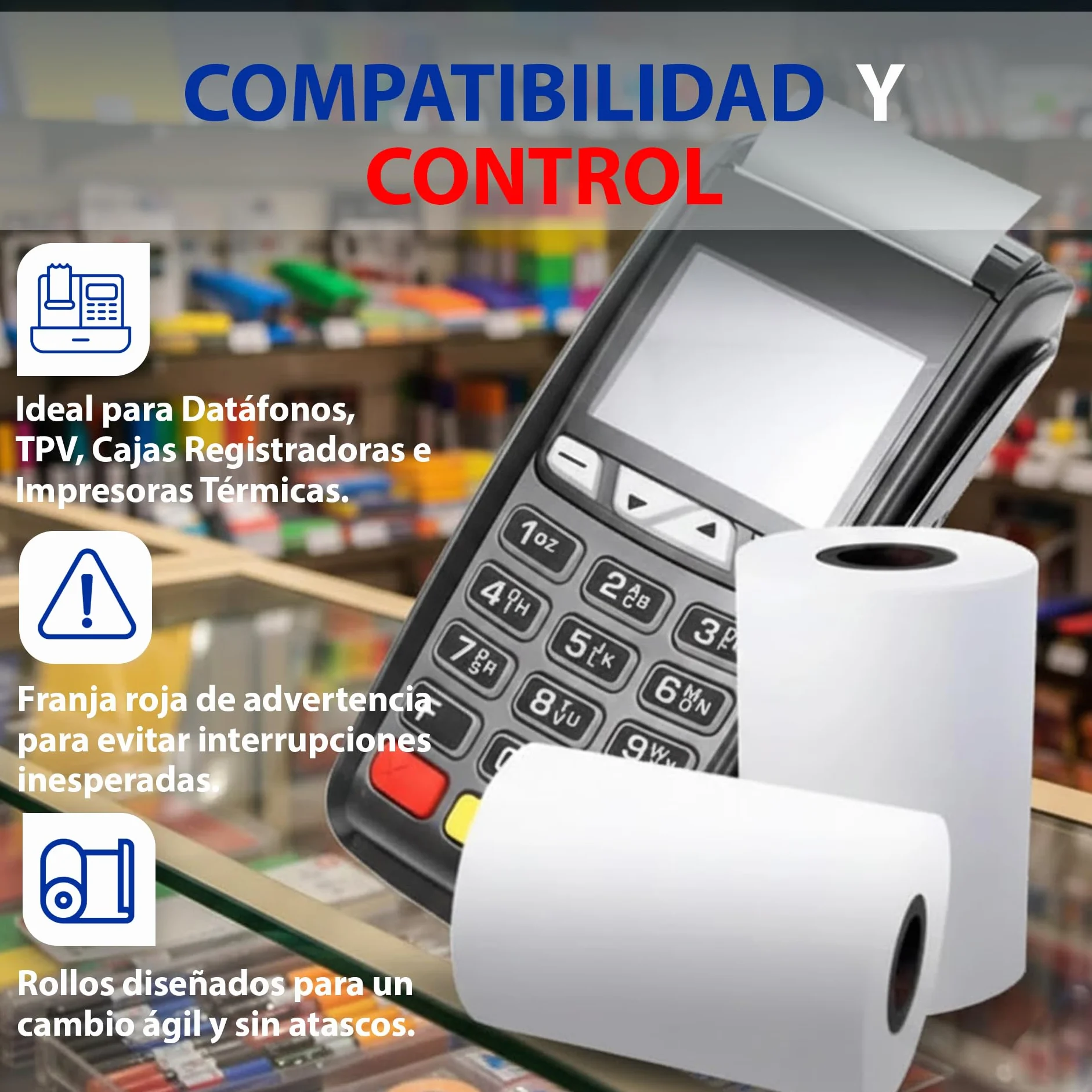 BALSAT 100 Rollos de Papel Térmico 57 x 40 mm | Para Impresora de Tickets | Papel de Impresora Térmica, Tpv Comercio, Caja Registradora | Rollo de Papel para Papel Datáfono de Calidad, Sin BPA