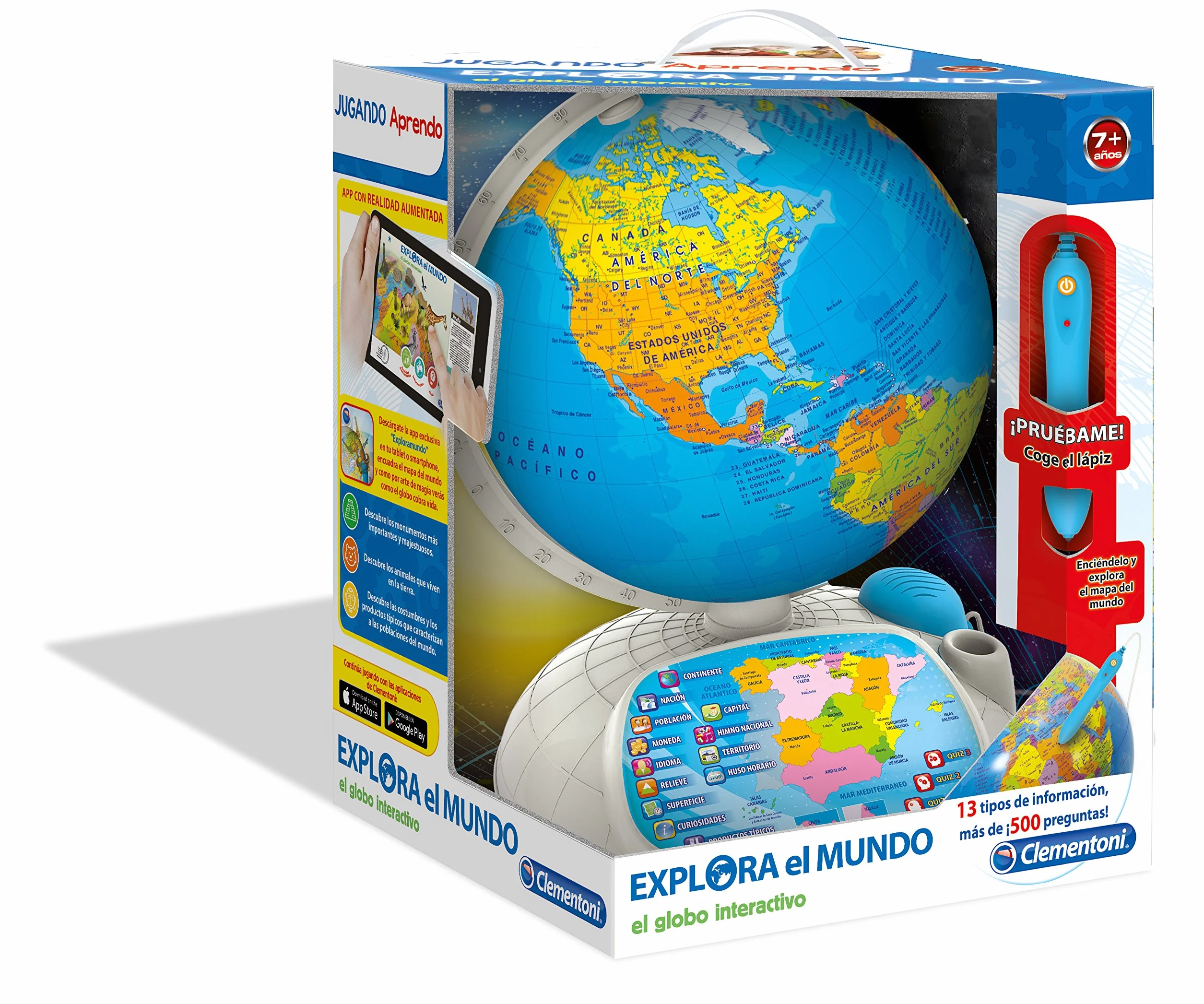 Clementoni Globo Terráqueo Interactivo, bola del mundo interactiva con sonido y App, a partir de 7 años, idioma español (55117), Multicolor