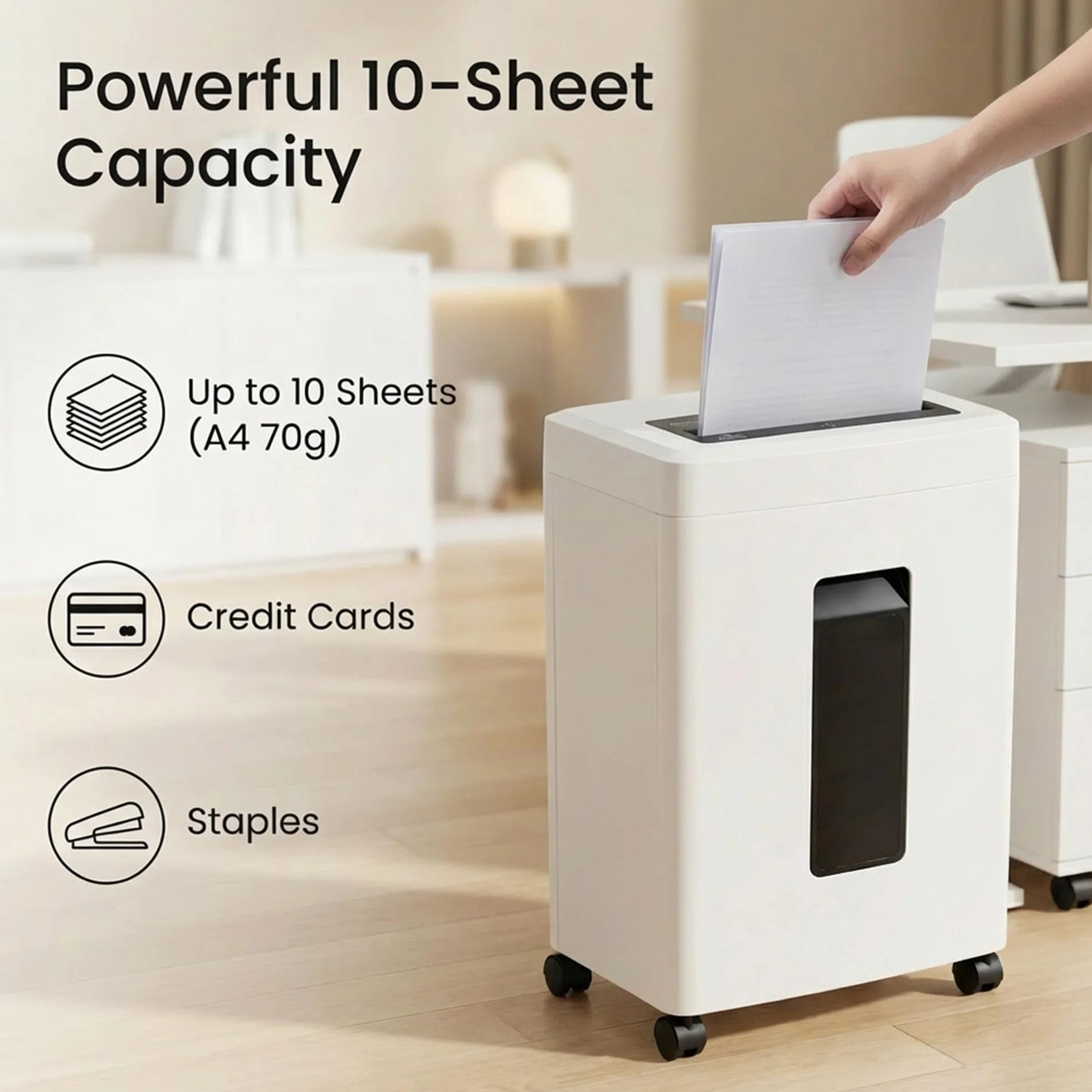 Destructora Papel Profesional Oficina: 10 Hojas Trituradora Microcorte P-5 Tarjetas de Crédito/Grapas/Documentos Anti-Atascos Papelera 18L en Casa Estudio Escuela Sala Reuniones
