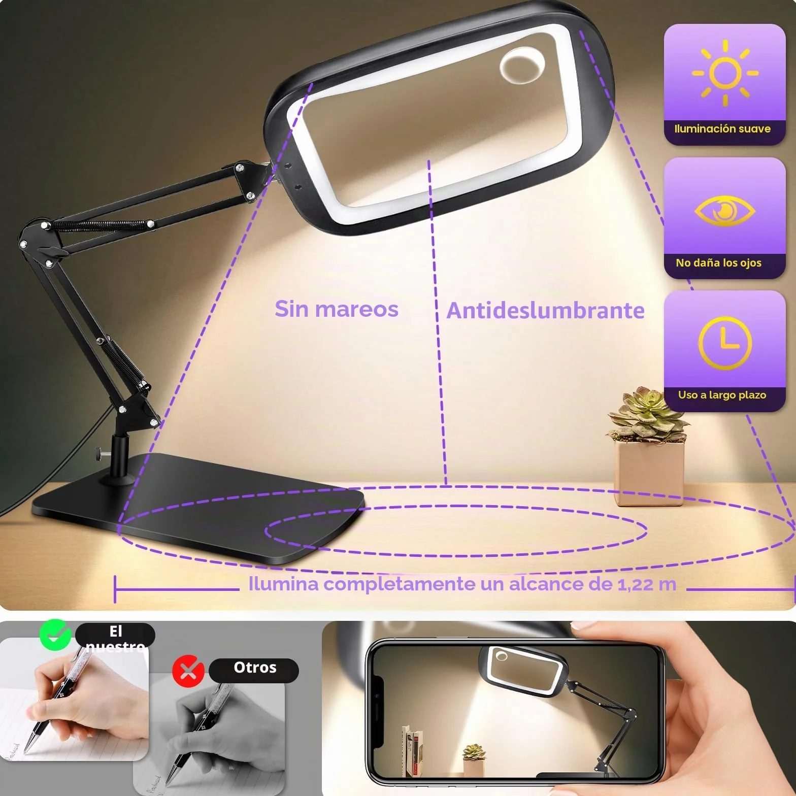 NZQXJXZ 10X 30X Lupa con Luz y Soporte, Lámpara de Aumento con Luz LED, 5 Modos de Color, Lámpara de Escritorio con Lupa Manos Libres para Leer, Manualidades, Pasatiempos, Trabajos de Cerca
