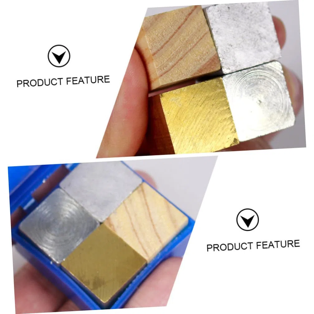 SHINEOFI Kit de 4 Piezas de Bloques de Cobre, Hierro, Aluminio y Madera para Medición de Densidad en Entorno Educativo y Experimentación Científica