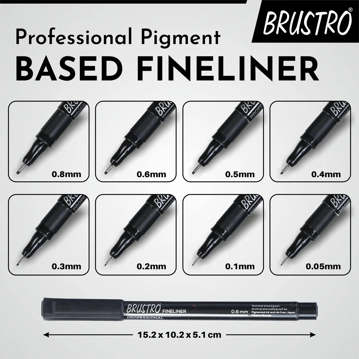 BRUSTRO Caja de 10 rotuladores profesionales a base de pigmentos (tamaños de punta de 0,8 mm, tinta negra y resistente a los rayos UV) con agarre cómodo, ideal para mandala, bocetos, escritura,