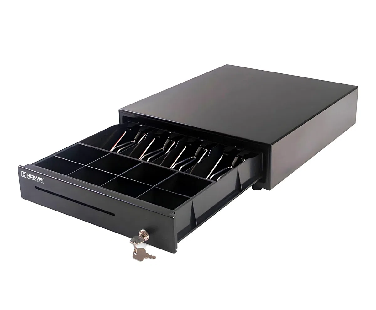 HDWR HD-KER35 Cajón de caja fiscal, RJ12, acero, con llave | Cajón para caja registradora fiscal, conexión a impresora de tickets, diseño elegante