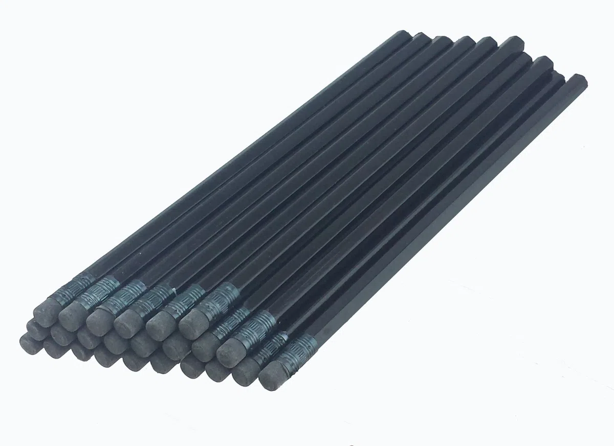 ezpencils, lápices hexagonales de barril negro con borrador negro y virola negra - 36 unidades - Borrador sin manchas - # 2 HB plomo - Sin afilar - Sin marca