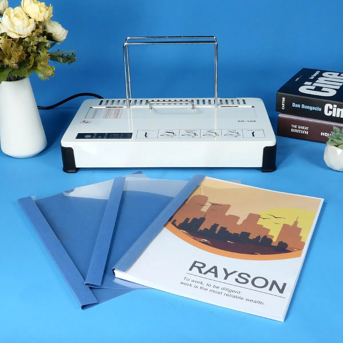 RAYSON Cubiertas térmicas de 12 mm, encuaderna hasta 100 hojas A4, transparente/azul, pack de 25