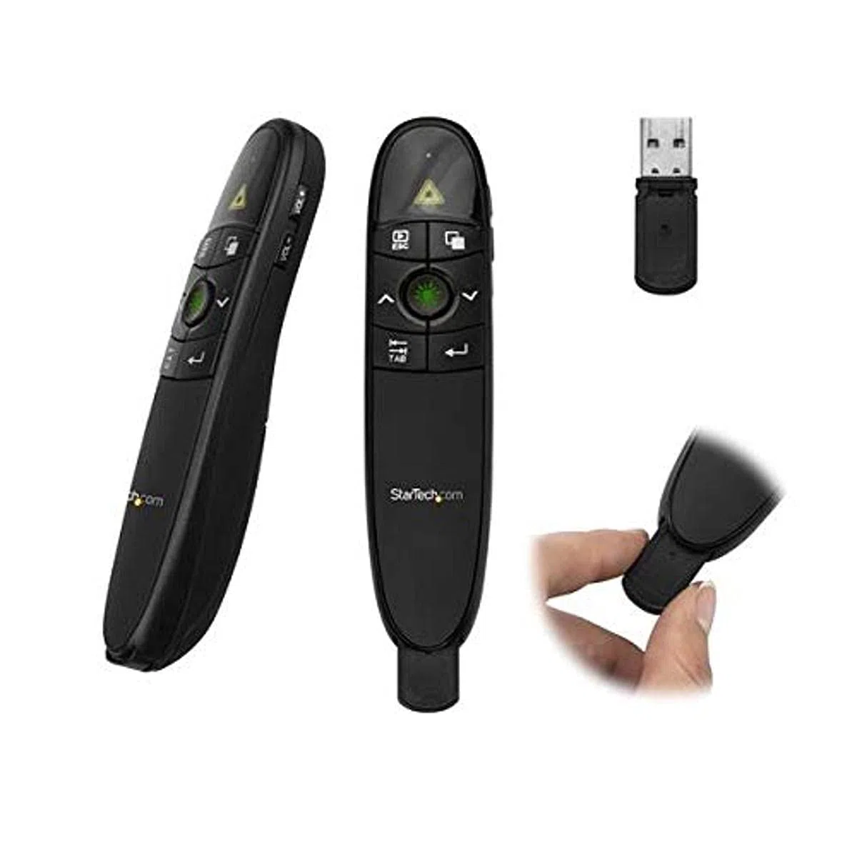 StarTech Mando de Presentaciones Inalámbrico, Láser Verde, 27m, USB | Mayor visibilidad en pantallas LCD/LED HD, Estuche incluido, Alcance inalámbrico de 27 metros