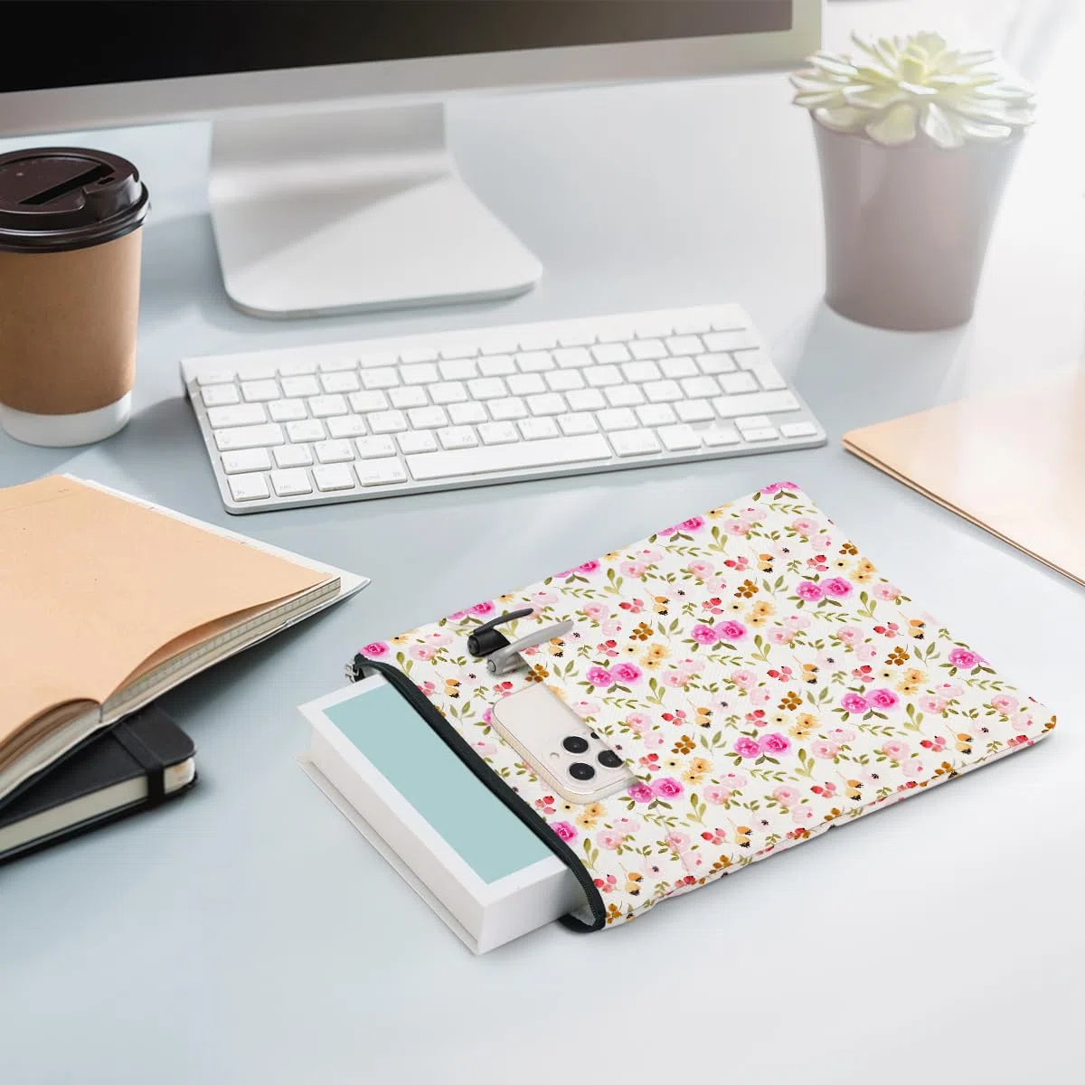 Funda impermeable con estampado floral de acuarela para amantes de los libros, con cremallera y bolsillo frontal, funda para libros para mujeres, niñas, lectores, esposa, accesorios de libros, regalos
