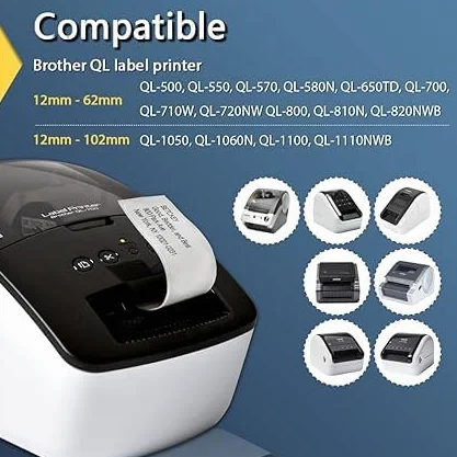 20x DK-22205 62mm x 30,48m Cintas de Etiquetas continuas compatibles para Brother P-Touch QL-1050 QL-1060N QL-1110NWB QL-1100 QL-500 QL-500BW QL-570 QL-580 QL-700 QL-710W QL-800 QL-810W QL-820NWB
