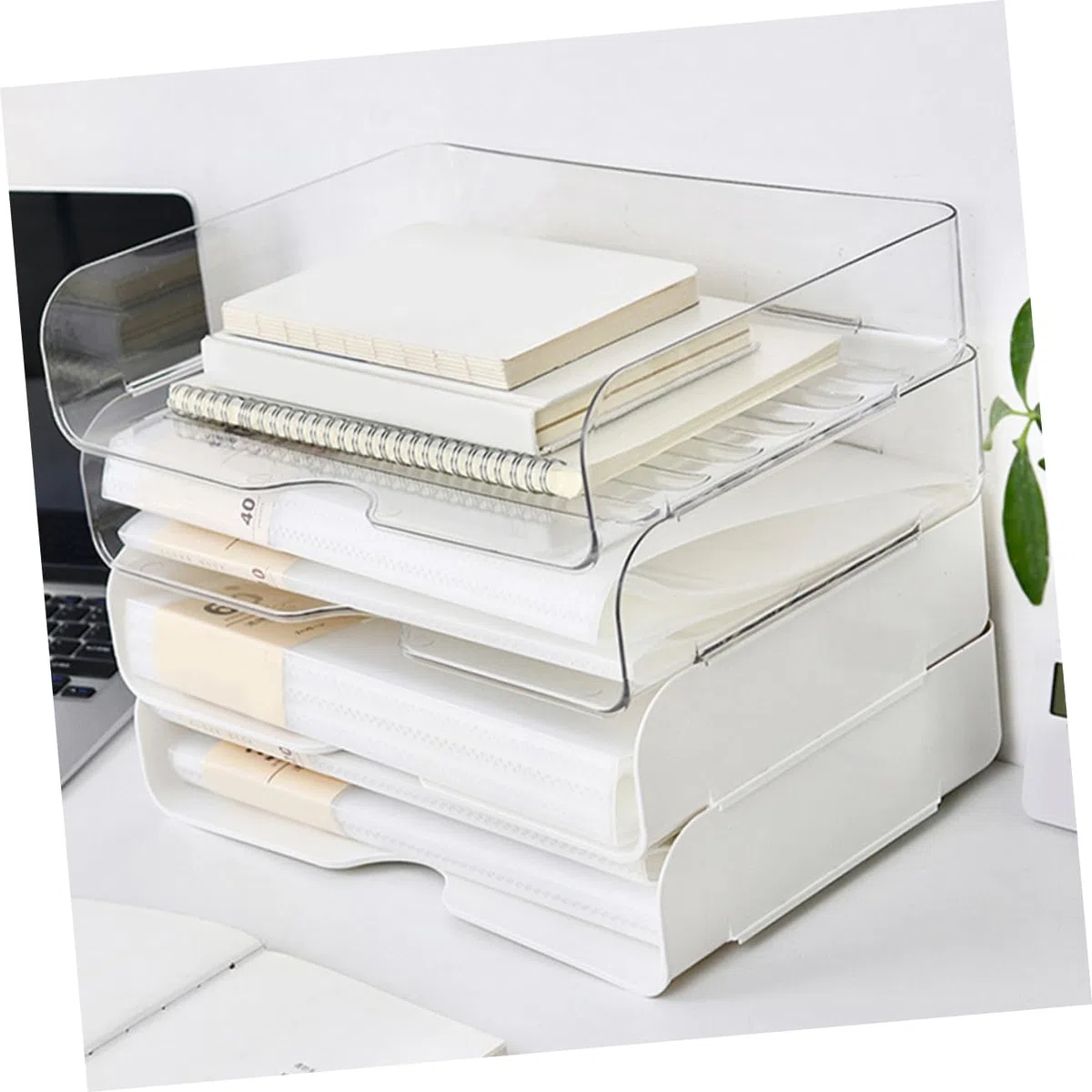 STOBOK 4piezas Organizador De Escritorio Apilable Bandejas Transparentes Para Oficina y Práctica Para Archivar y Material De Oficina
