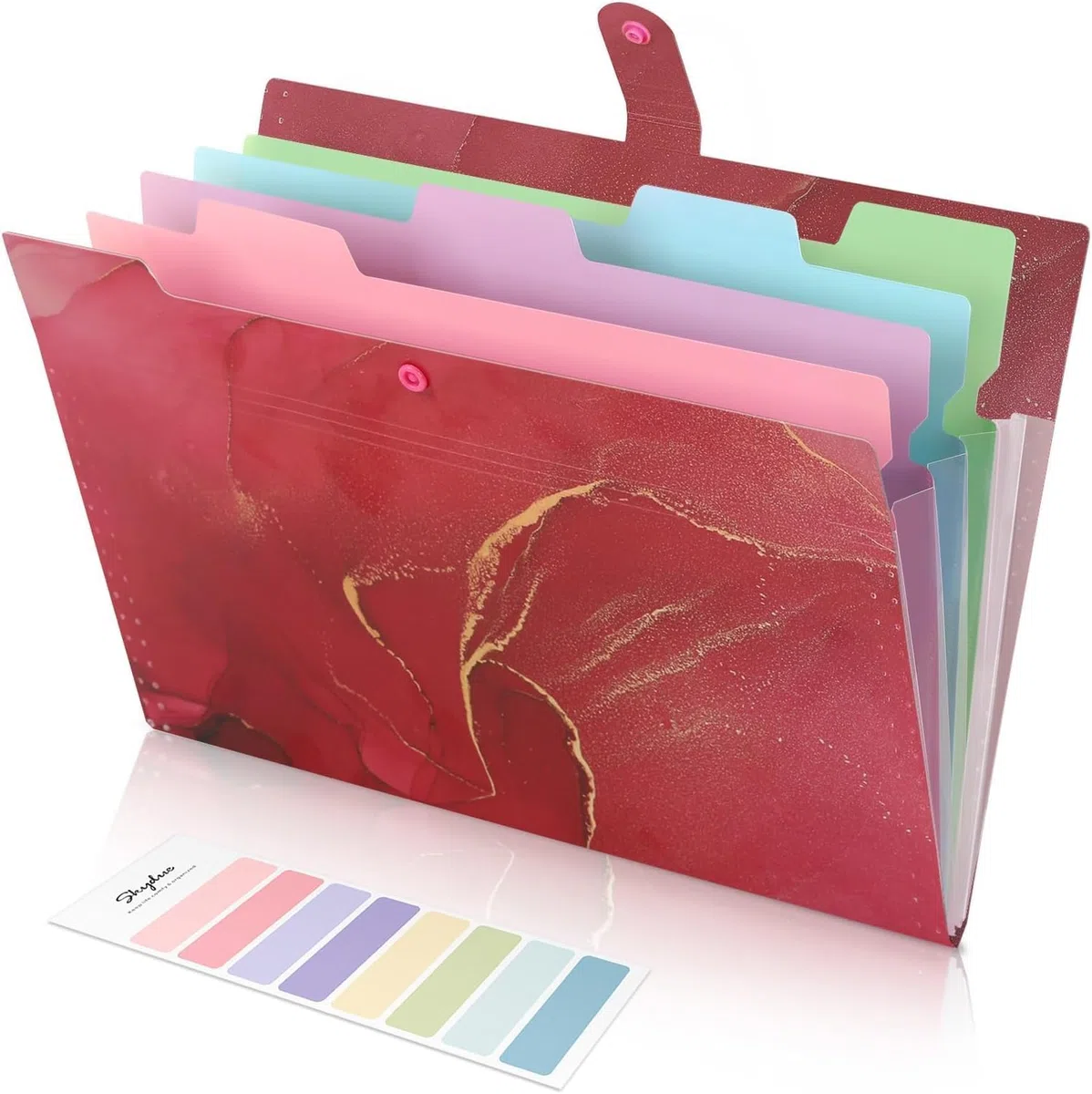 Corslet - Carpeta elástica estética para la escuela, la oficina, el hogar (morado dorado)