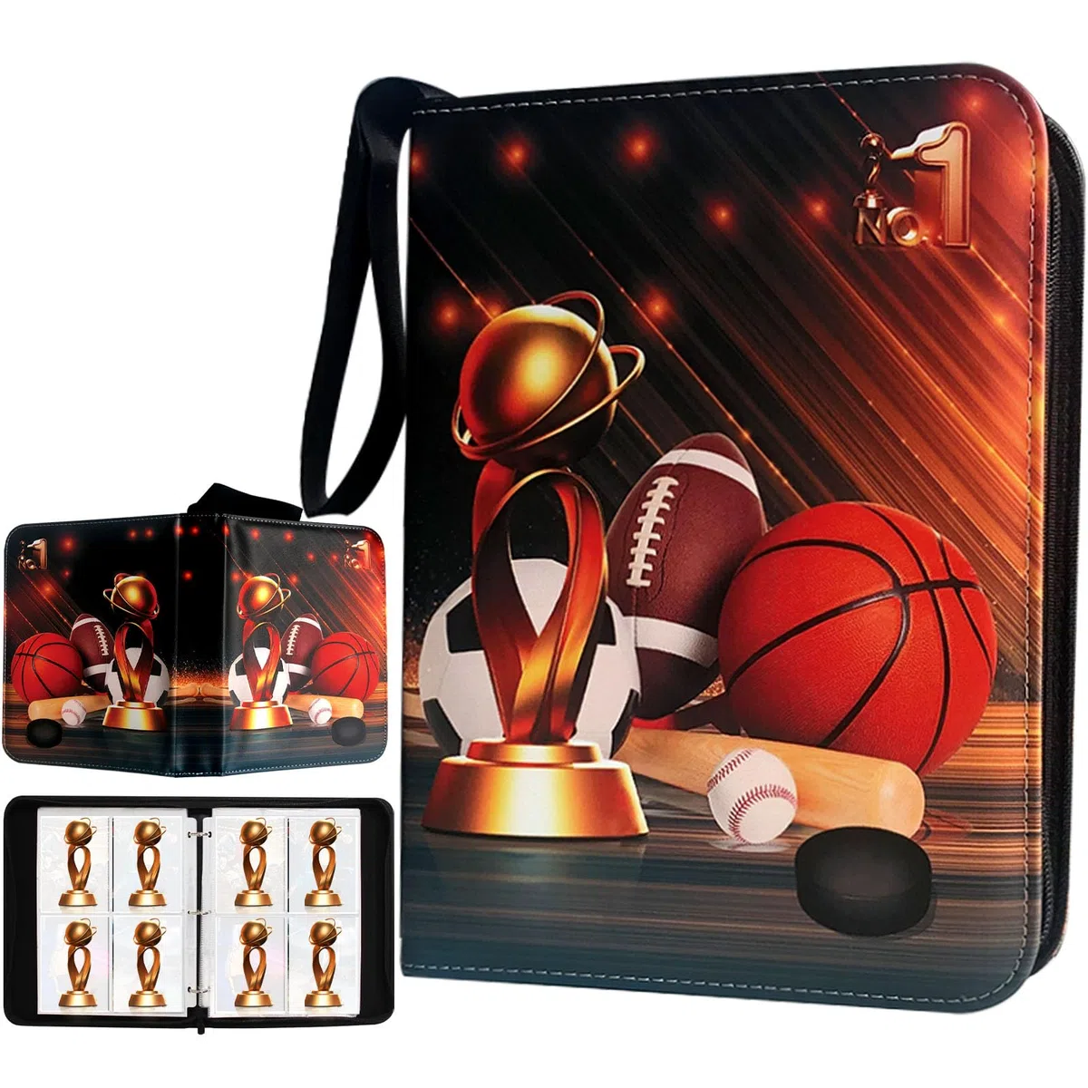 Carpeta de tarjetas deportivas de 400 bolsillos con 50 fundas para 400 tarjetas deportivas, carpeta con cremallera para tarjetas deportivas, para fútbol, fútbol, béisbol, baloncesto, hockey, colección