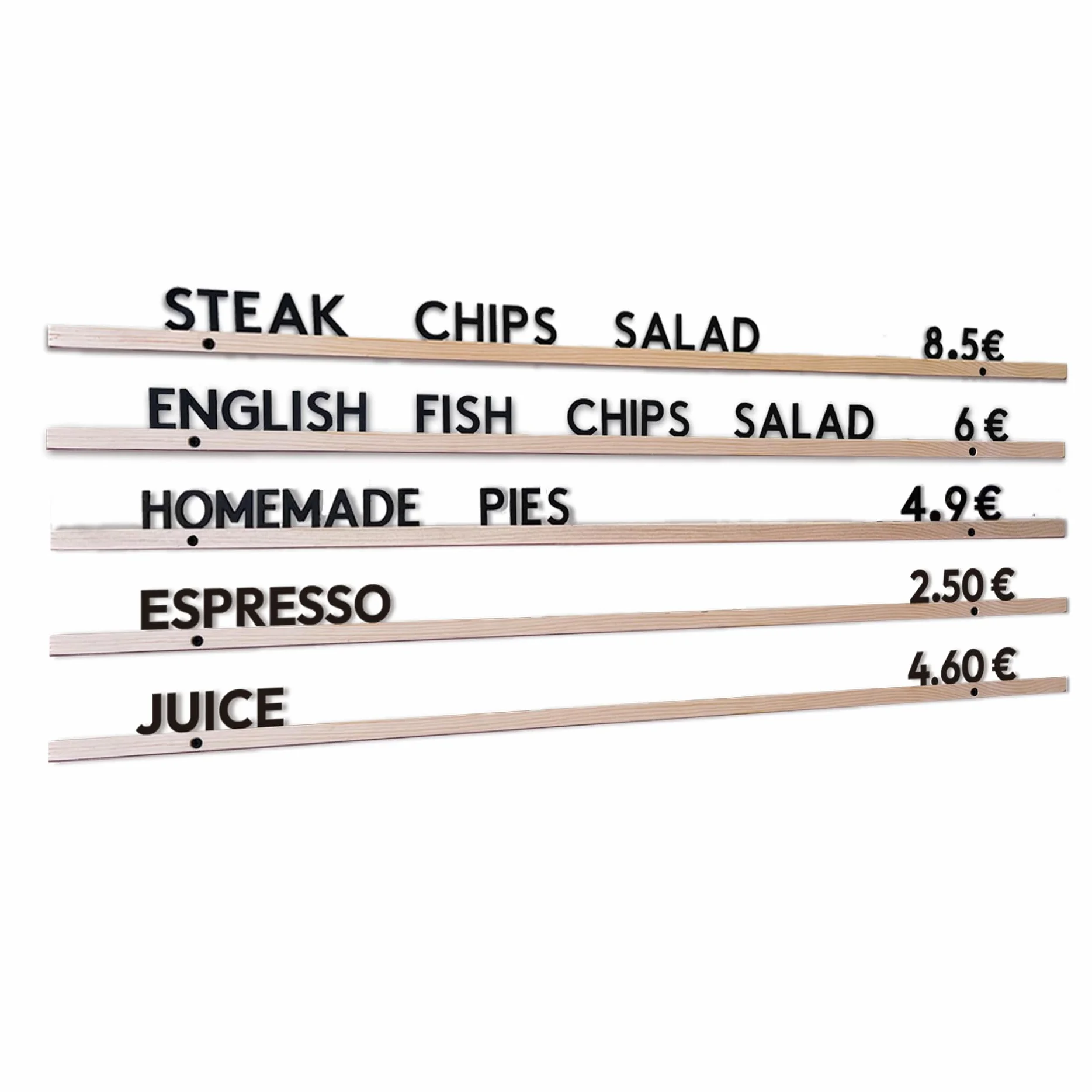 Tablero Menú para Pared de Madera - Pizarra de Letras Intercambiables - Incluye 5 Rieles y Set de 462 Letras y Símbolos - Tablero para Cafetería, Restaurante o Tienda - Personalizable y Reutilizable