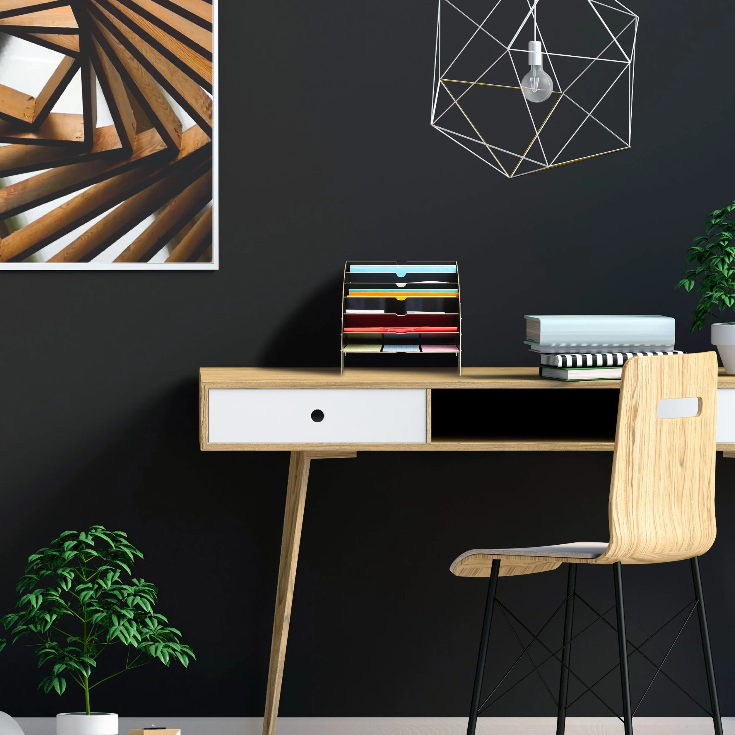 Relaxdays Bandeja Documentos MDF 6 Compartimentos A4 27 x 34 x 27 cm Negro Organizador