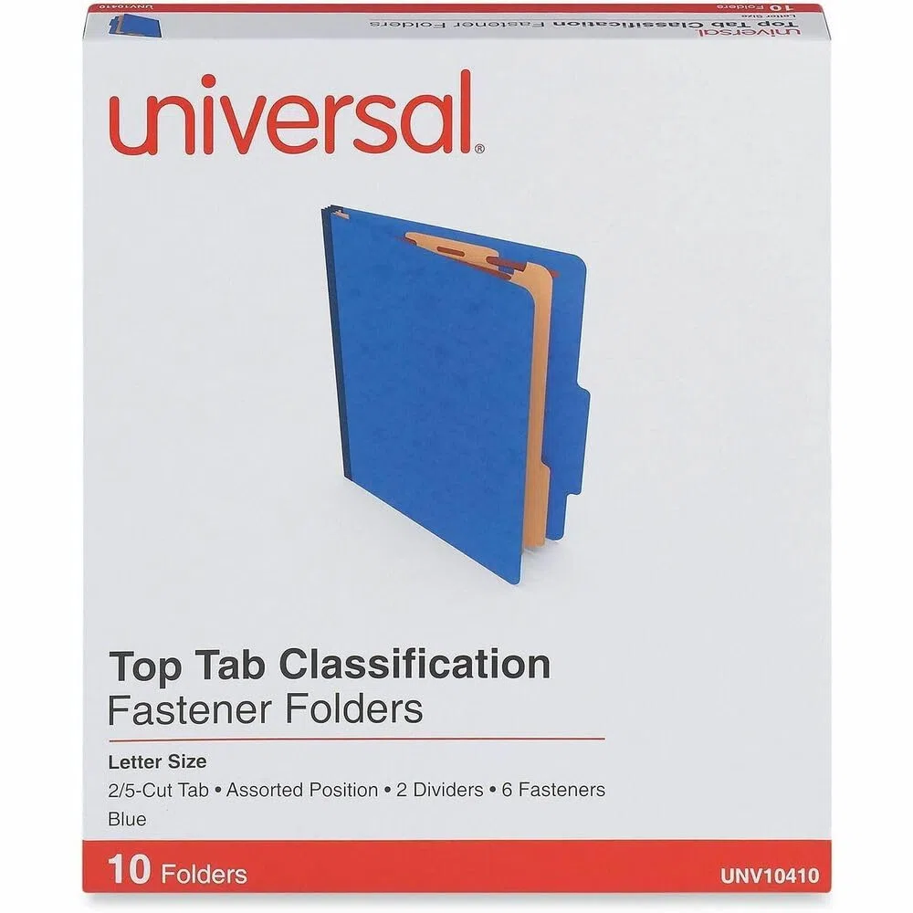 Universal Carpetas de clasificación de seis secciones, Portadocumentos, Clasificador Documentos, expansión de 2.5 pulgadas, 2 divisores, 6 cierres, Carpetas Carton, tamaño carta, azul, 10/caja
