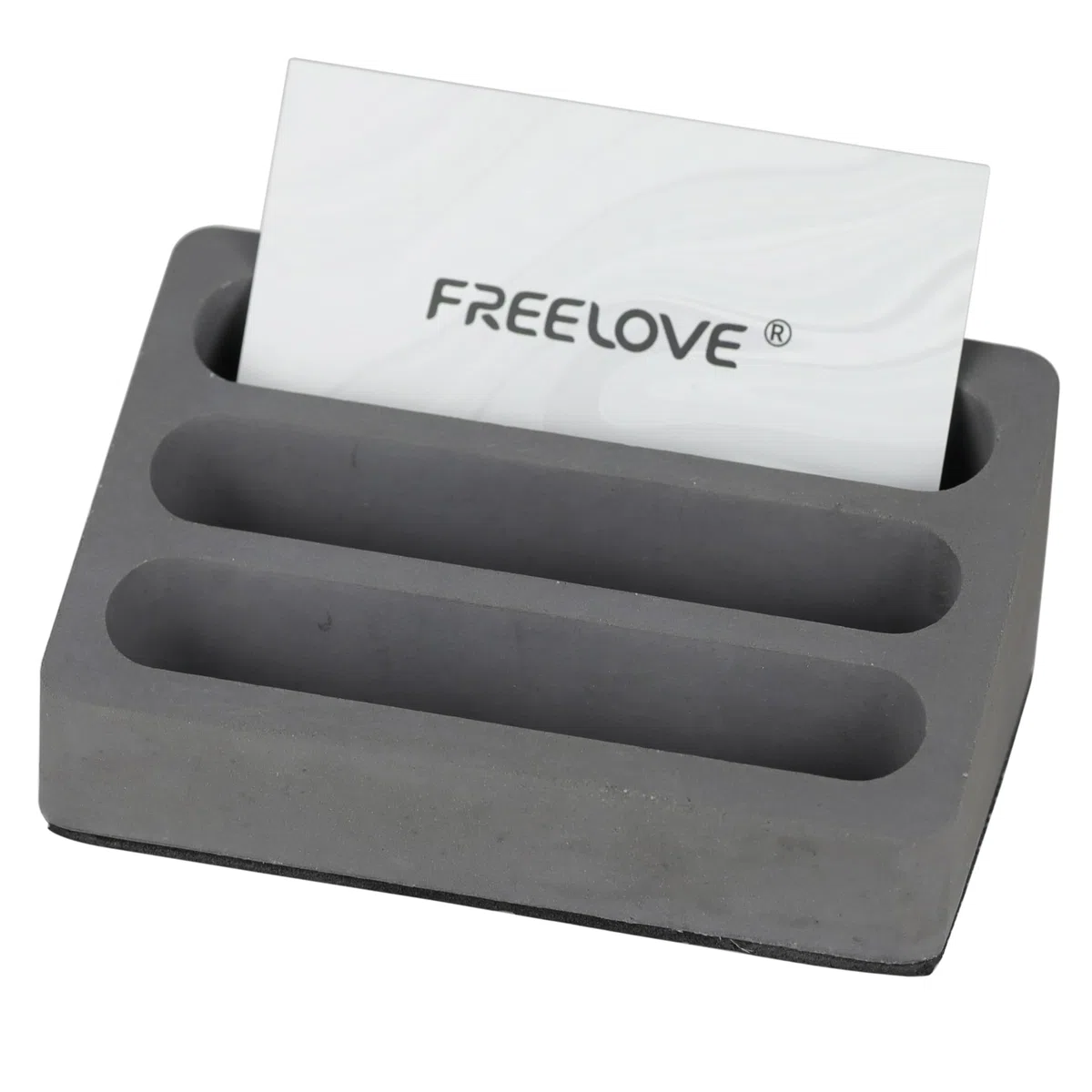 FREELOVE Tarjetero de escritorio, hormigón, hecho a mano, 3 escaleras, 3 ranuras, se adapta a 30-50 tarjetas de visita, peso de piedra, acabado suave, base EVA, organizador de escritorio de oficina