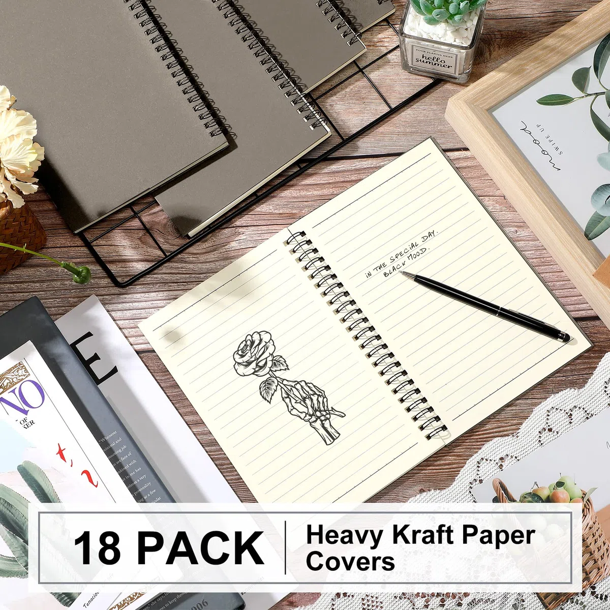 Yahenda Cuaderno de espiral con rayas universitarias, cuadernos de 8.3 x 5.5 pulgadas, cuadernos de escritura A5, cuadernos de papel grueso para oficina, negocios, suministros escolares (gris oscuro,
