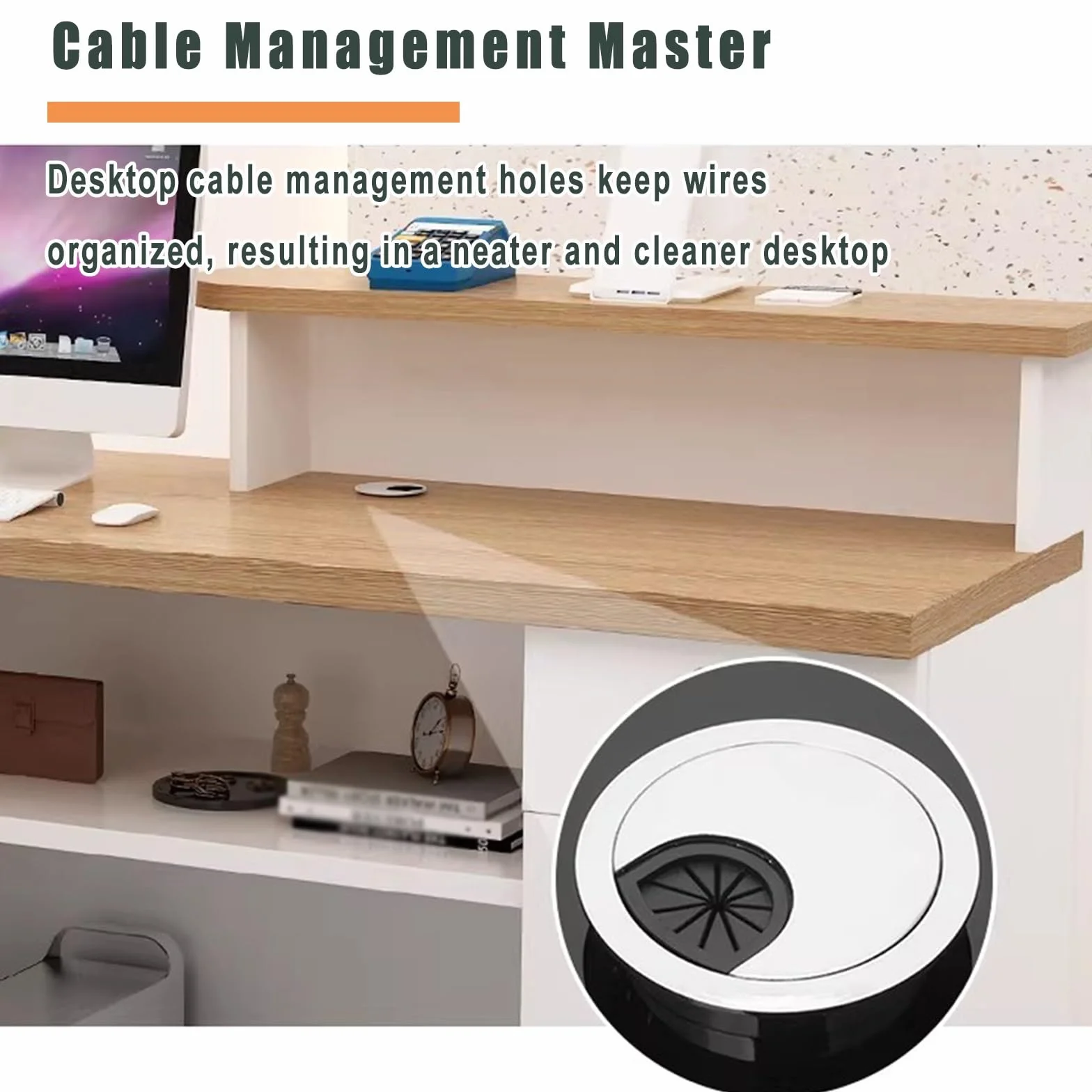 Mostrador de Recepción con Cajones y Estantes Abiertos, Madera y Blanco, 180cm