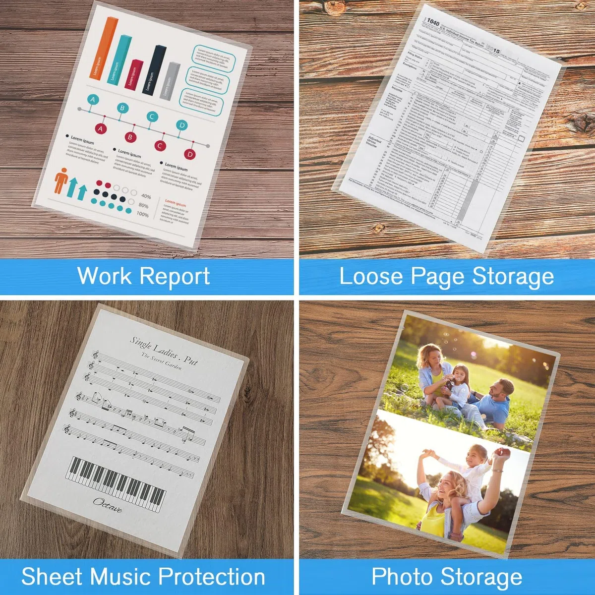 40 carpetas de archivos de plástico, bolsillos transparentes para proyectos, fundas de plástico transparente, carpetas de documentos tipo L, protectores de hojas de papel para oficina