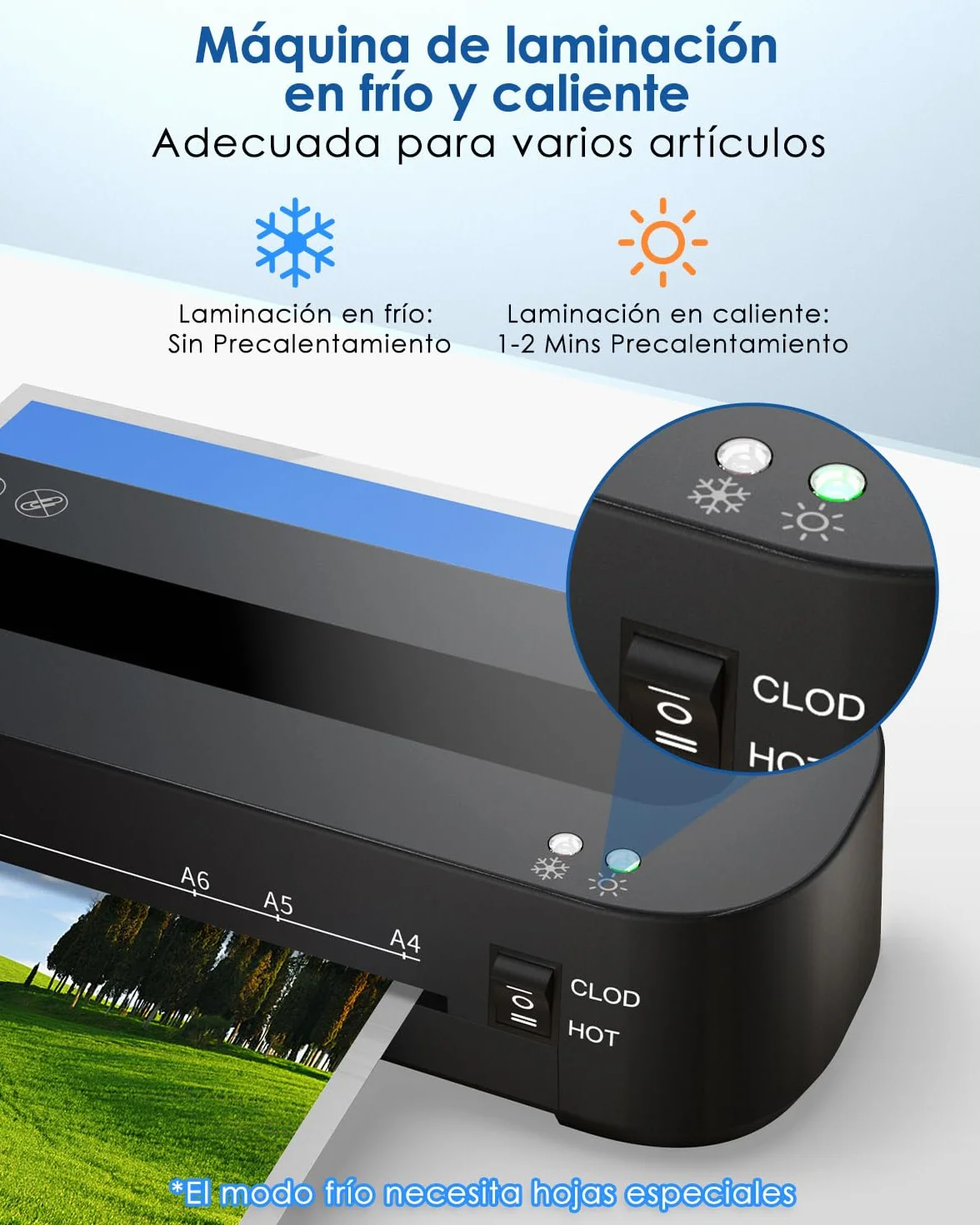 Máquina Laminadora A4 4 en 1 Plastificadora con 30 Bolsas para A4/A5/A6, Caliente y Frío con Cortador de Papel y Redondeador de Esquinas