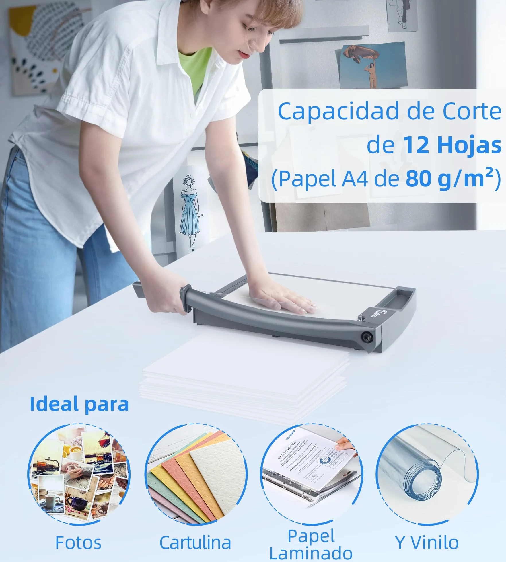 Firbon Guillotina Cortadora de Papel 30 cm, Capacidad de Corte de hasta 12 Hojas A4 80 g/m², con Bloqueo de Seguridad y Regla de Precisión, para Oficina, Escuela, Manualidades y Fotos