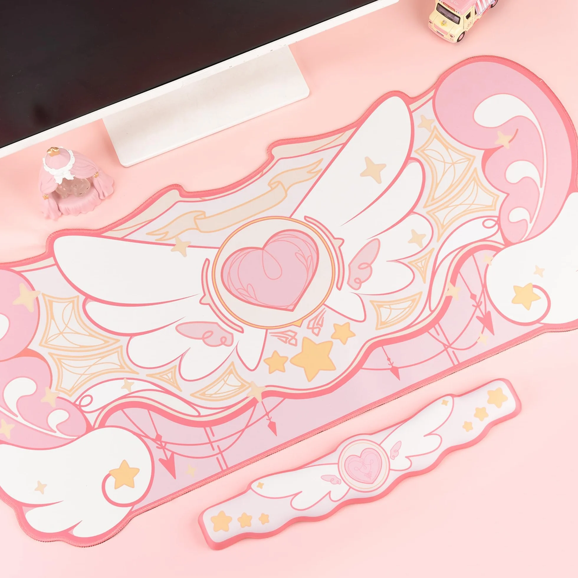GeekShare Kawaii Alfombrilla de Ratón con Reposamuñecas Juego de Soporte - Base de Goma Antideslizante Alfombrilla de Escritorio y Reposamuñecas de Espuma con Memoria para Teclado y Ratón, Perfecto