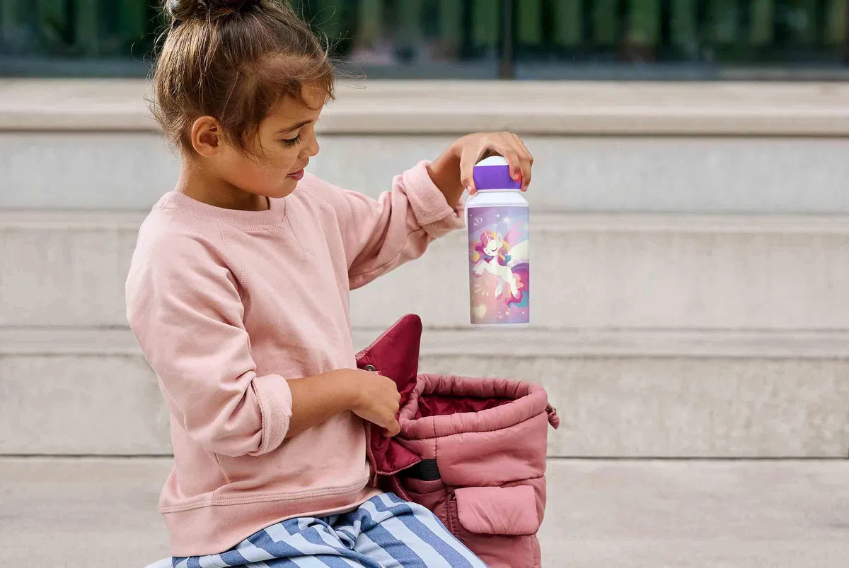 Mepal - Juego de almuerzo Campus Switch - Set para niños con botella y fiambrera desplegable - Fiambrera para la escuela o de viaje - Apto para lavavajillas - 400 + 750 ml - Azul frío/rosa frío