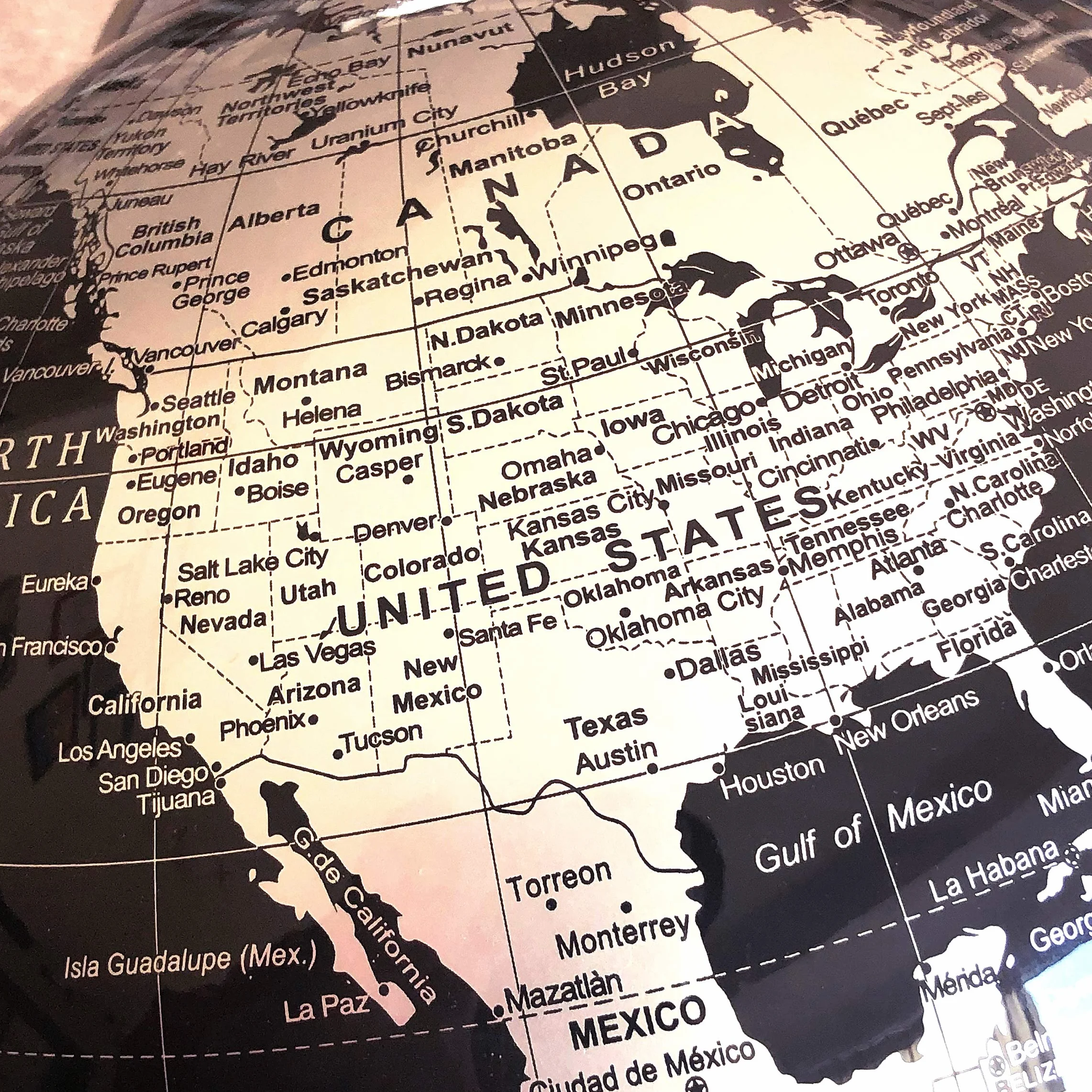 Exerz 30cm Globo Terráqueo - Mapa en Inglés - Decoración de Escritorio educativa/geográfica/Moderna - con una Base de Metal - Negro Metálico - Diámetro: 30cm