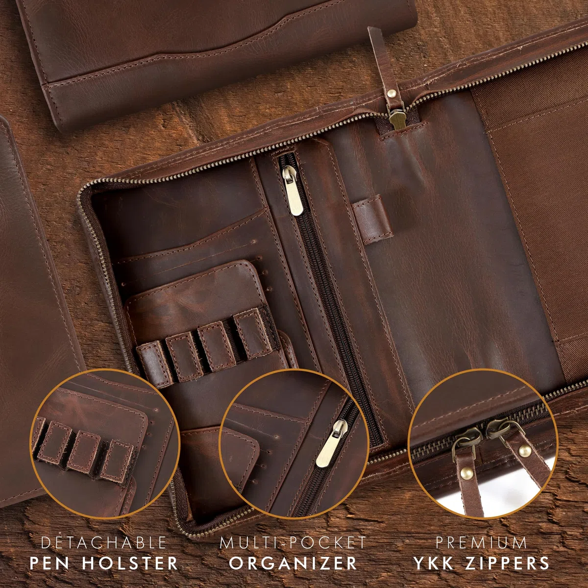 ELIZO Portafolio de cuero A5 para cuaderno A5, carpeta para planificador, carpeta pequeña para hombres, negocios, trabajo, organizador (Buff)