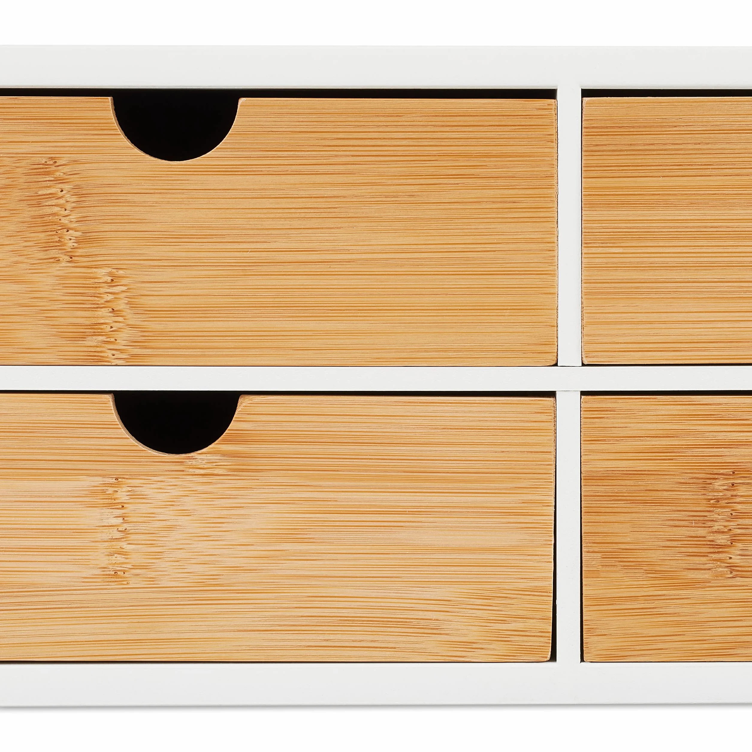 Relaxdays Organizador Escritorio 4 Cajones Bambú MDF 14x33xcm Natural Blanco