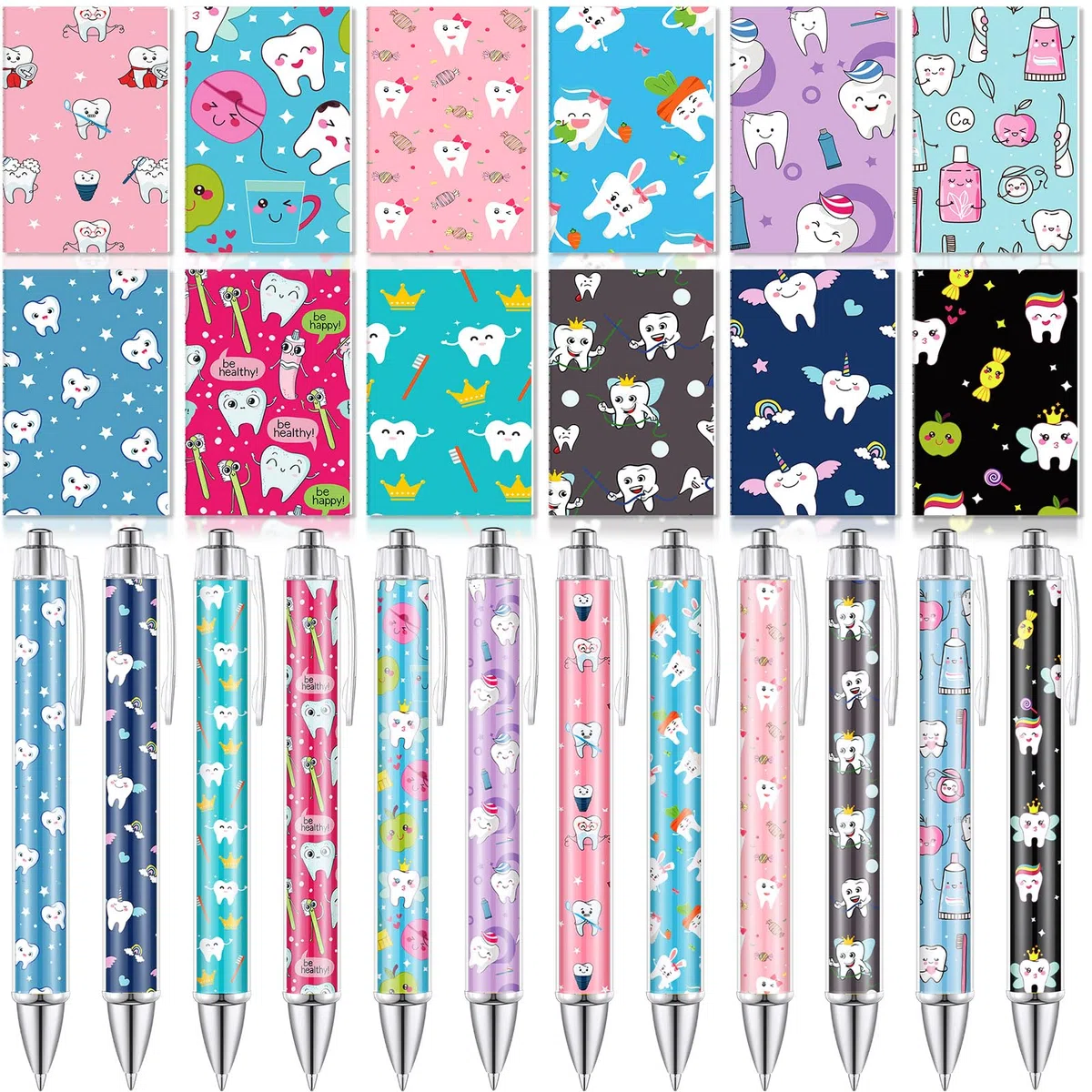 Sayglossy 24 blocs de notas de dientes para asistentes dentales, diarios de dentista, cuaderno de bolsillo pequeño, bolígrafos de 1 mm, tinta negra, regalo de dientes para oficina, escuela, papelería