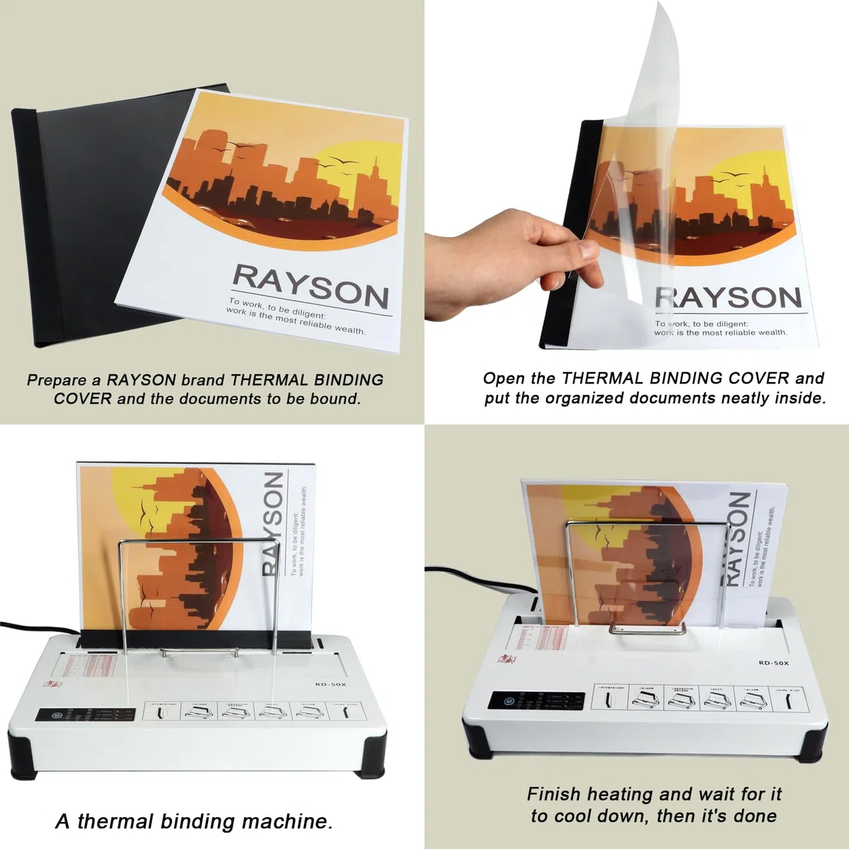 RAYSON Cubiertas térmicas de 3 mm, encuaderna hasta 25 hojas A4, transparente/negro, pack de 25